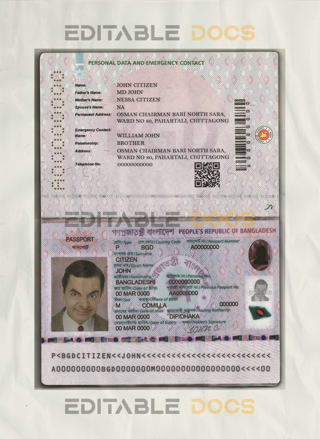Authentic Bangladesh PSD e-Passport Template (2020 – present, version 2)