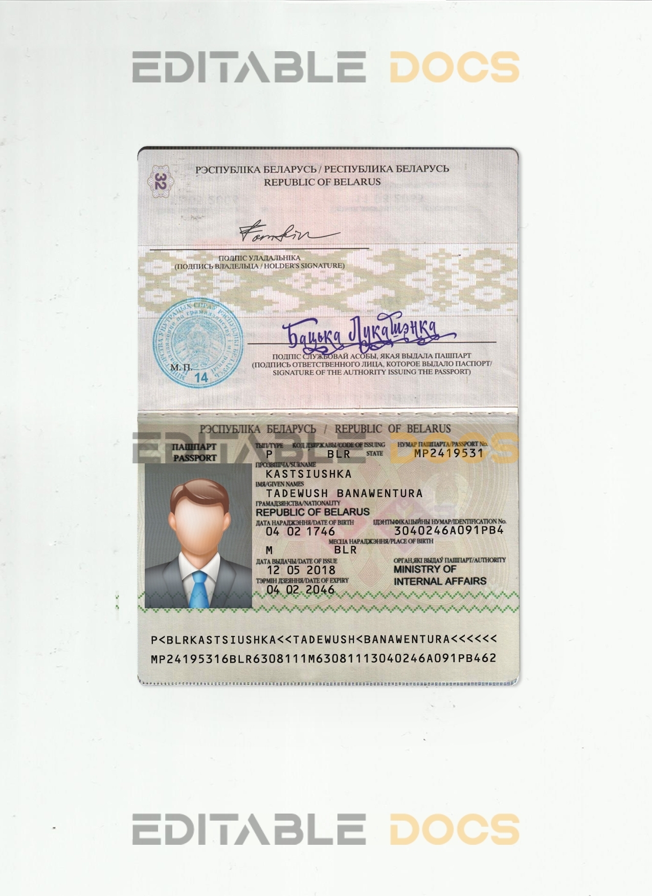Authentic Belarus PSD Passport Template (2006 – 2020)