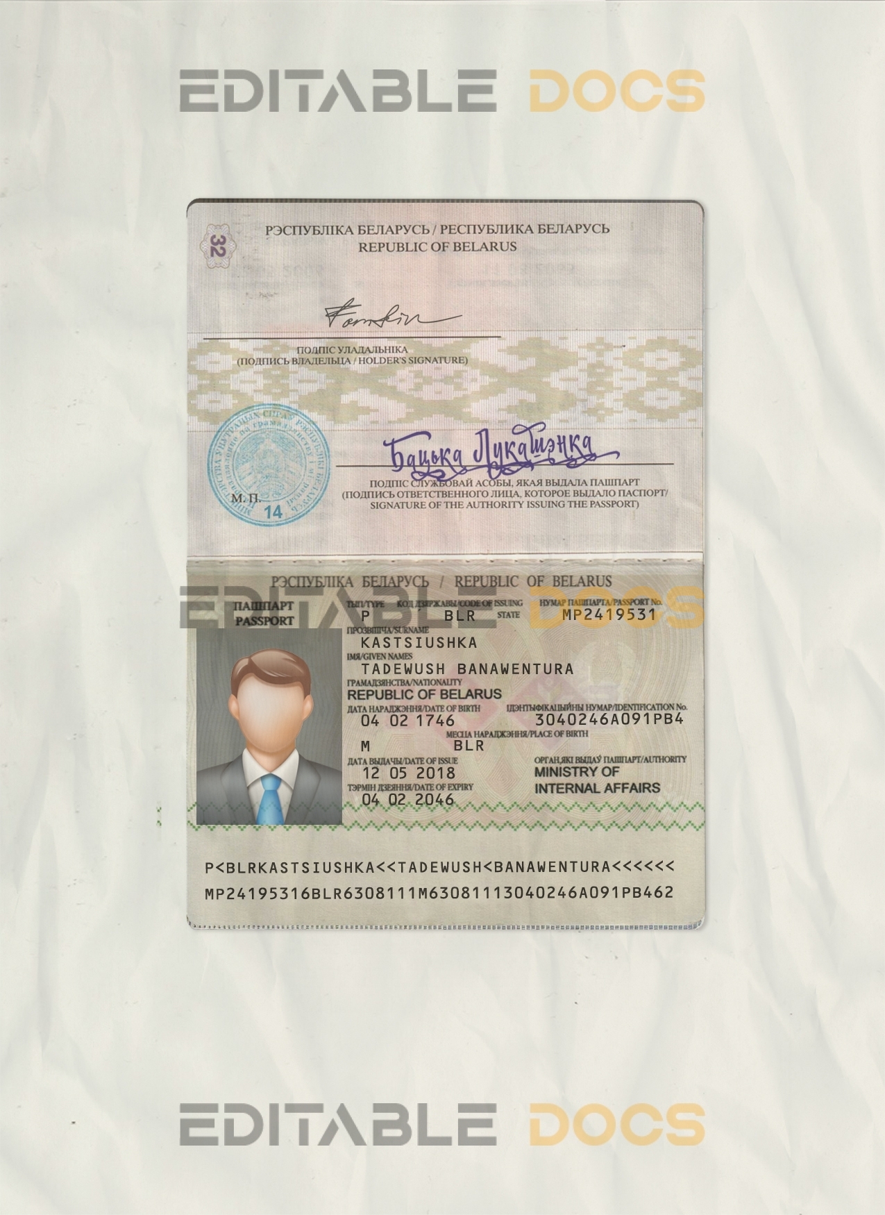 Authentic Belarus PSD Passport Template (2006 – 2020)