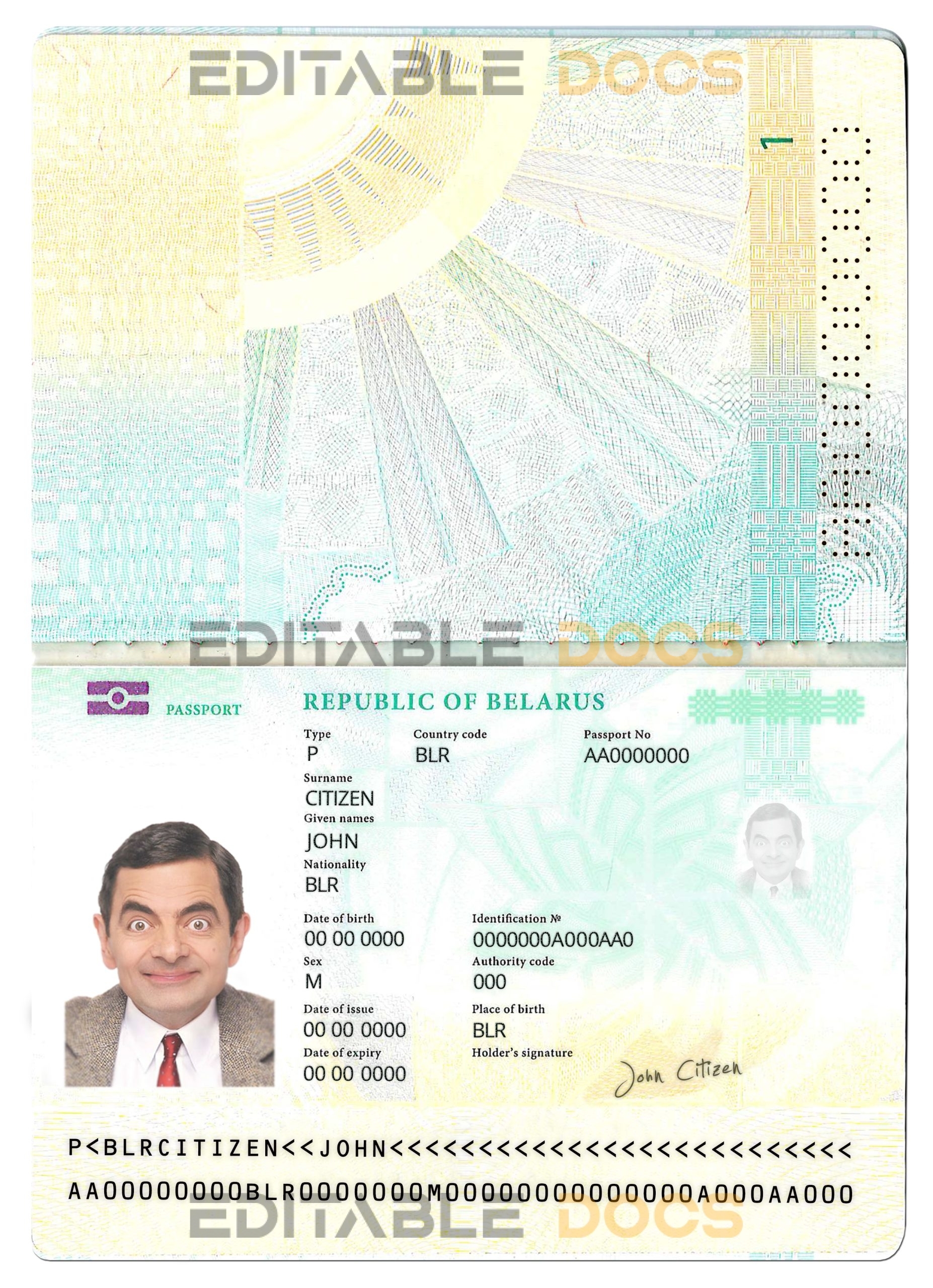 Authentic Belarus PSD Passport Template (2020 – present)