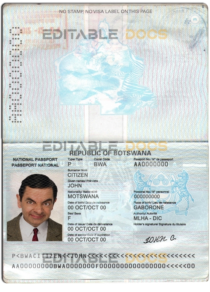 Authentic Botswana PSD Passport Template