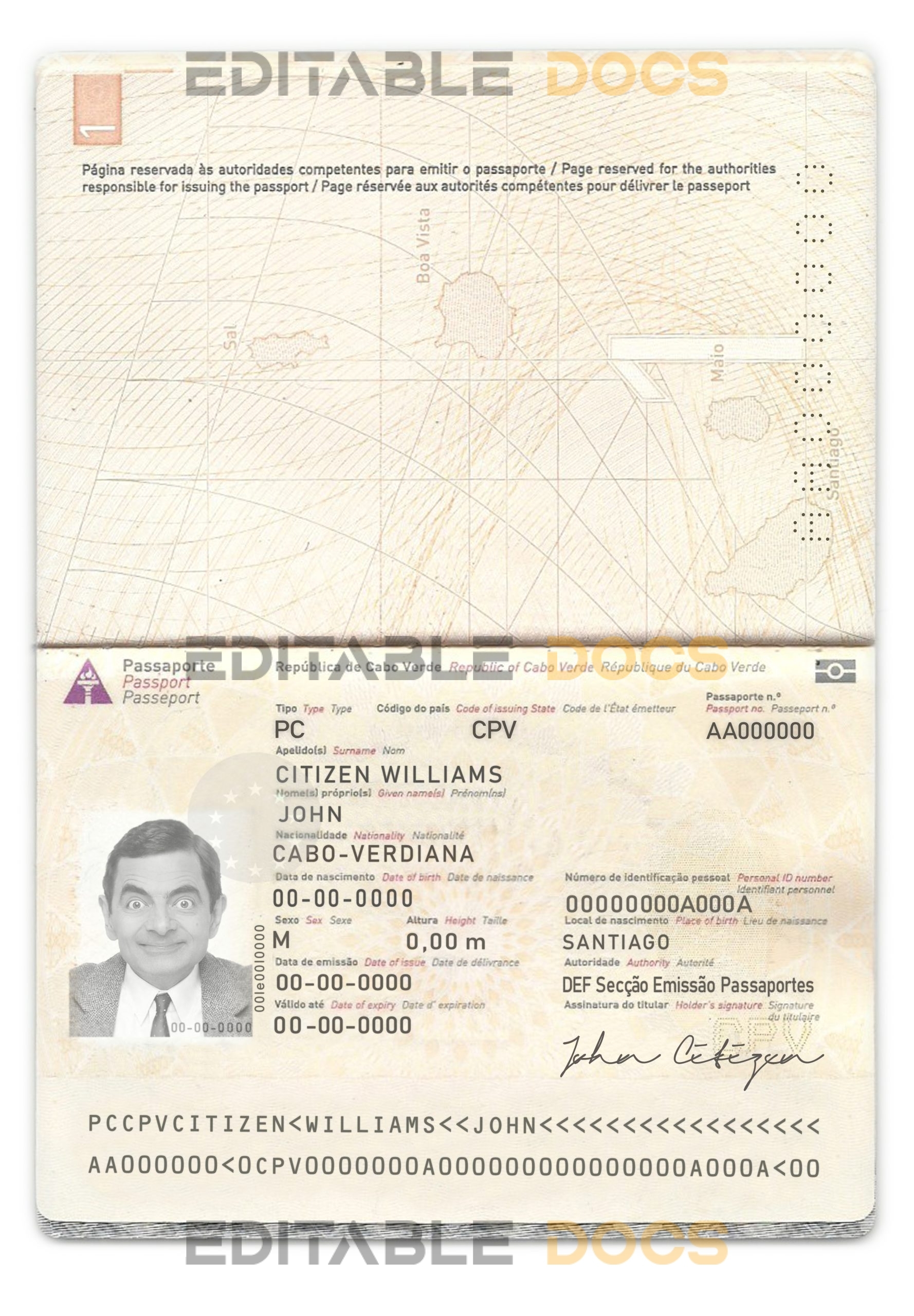 Authentic Cabo Verde PSD Passport Template