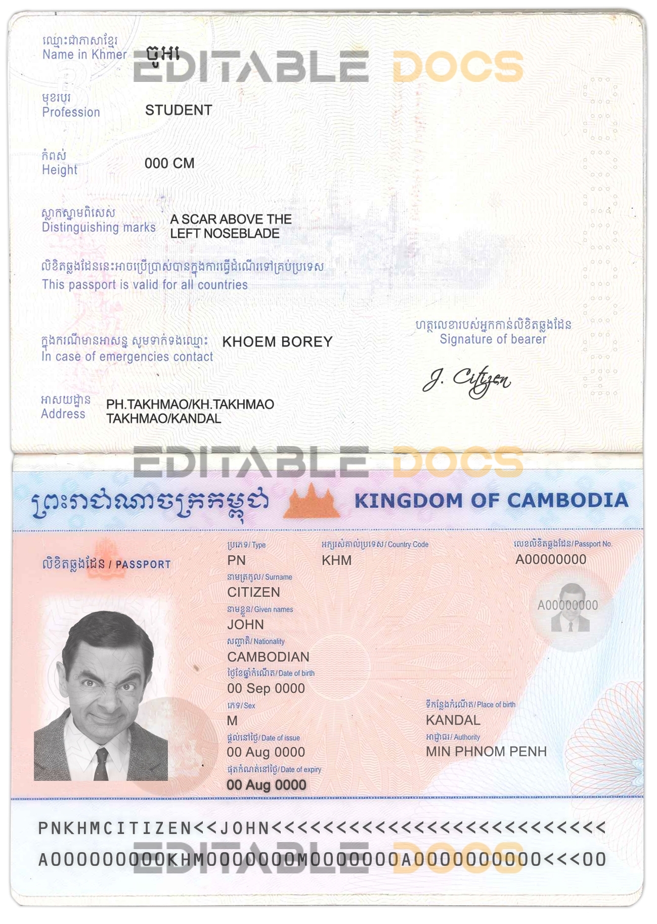 Authentic Cambodia PSD Passport Template
