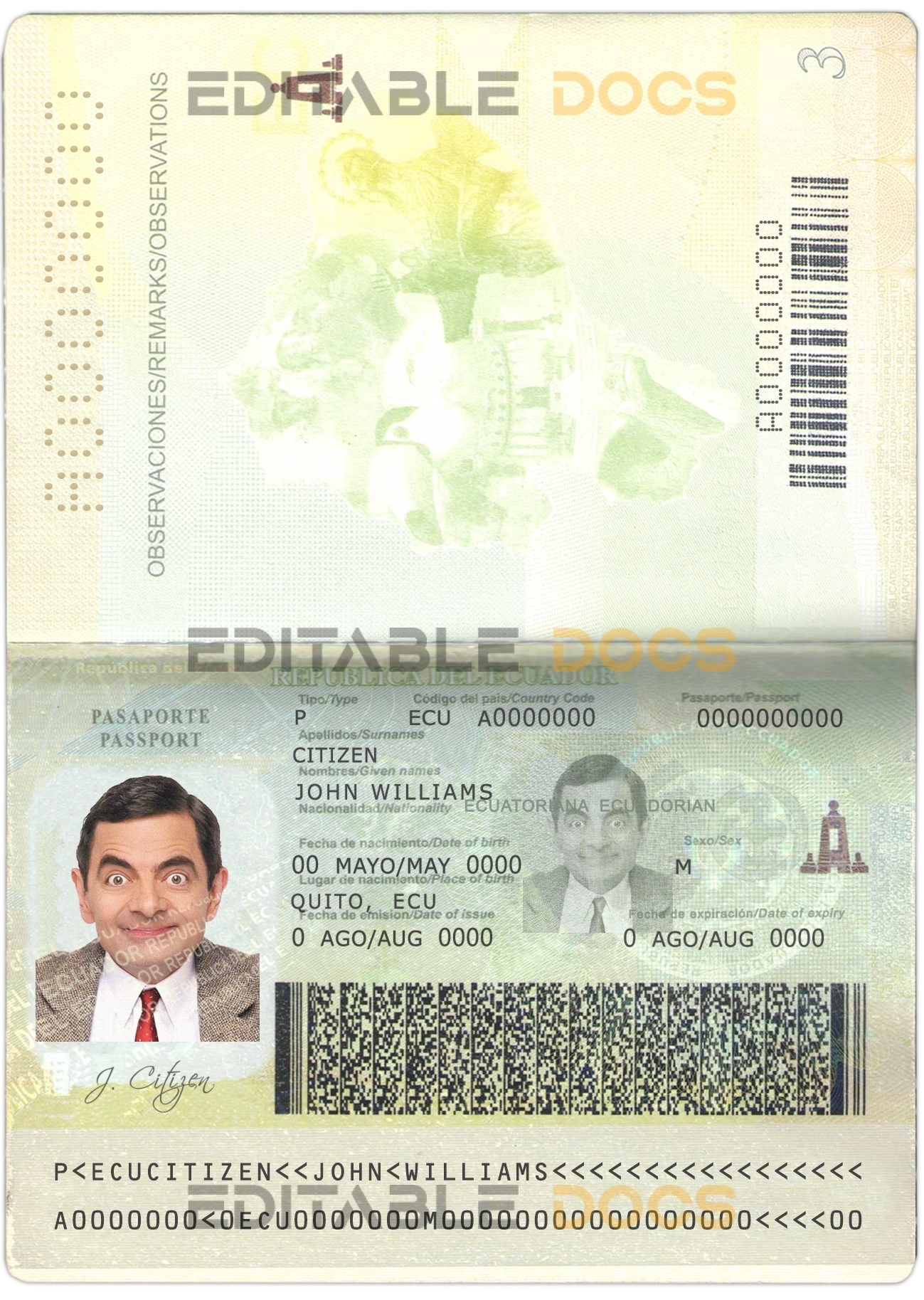 Authentic Ecuador PSD Passport Template