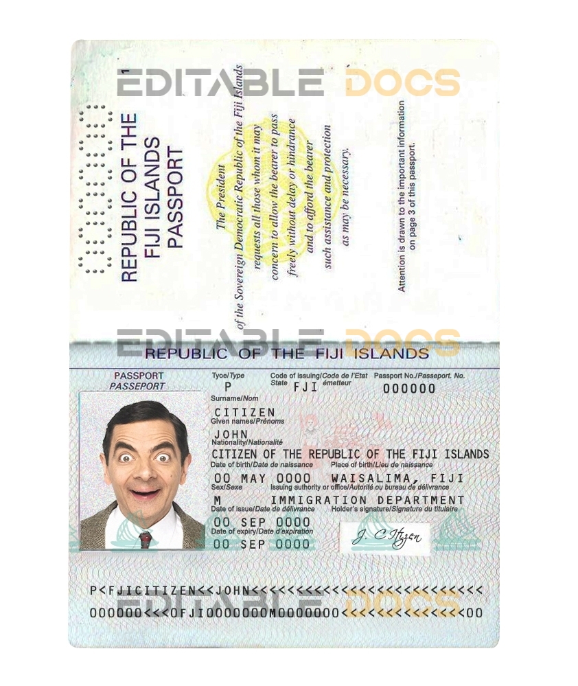 Authentic Fiji PSD Passport Template