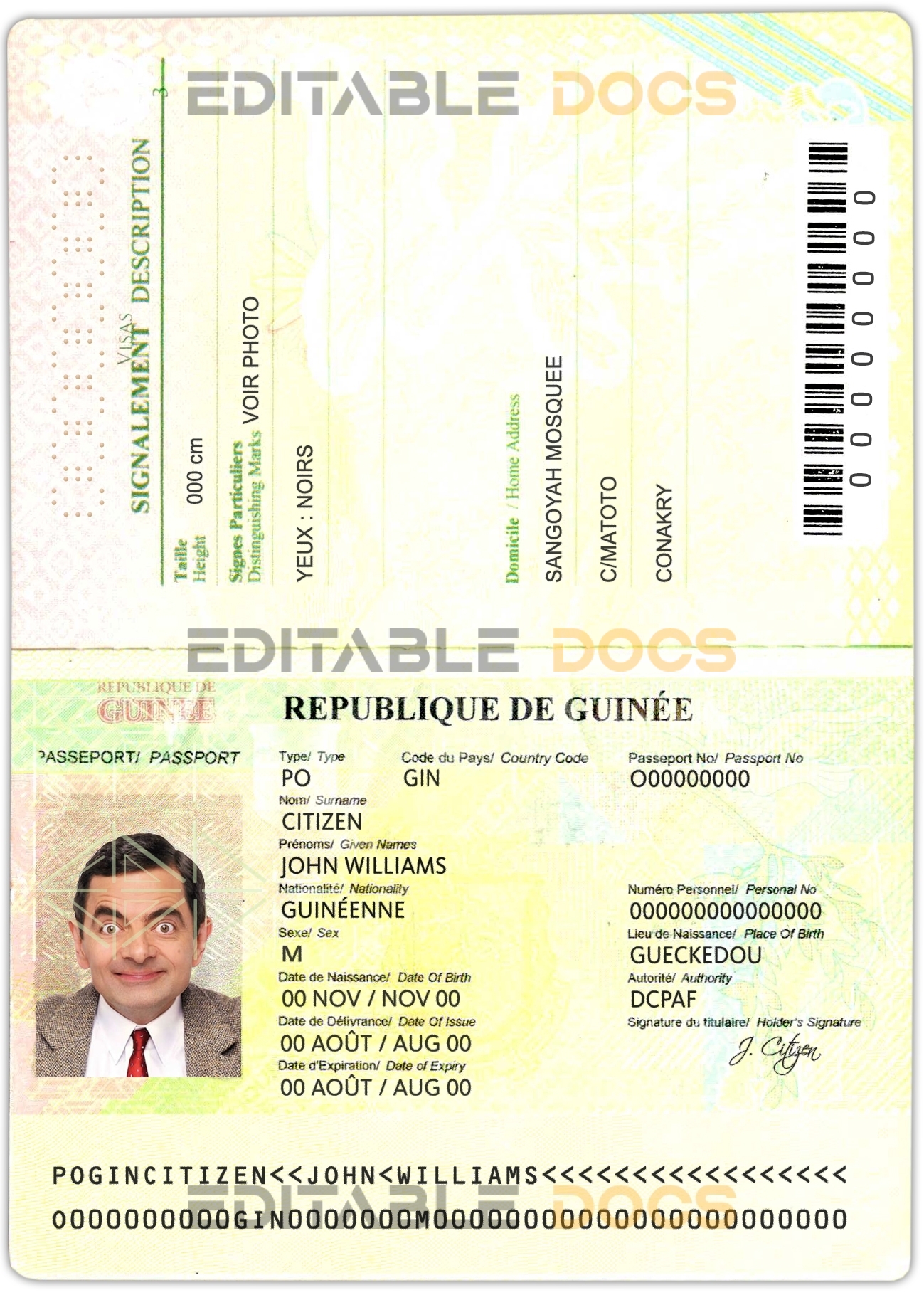 Authentic GUINEA PSD Passport Template (2014-2018)
