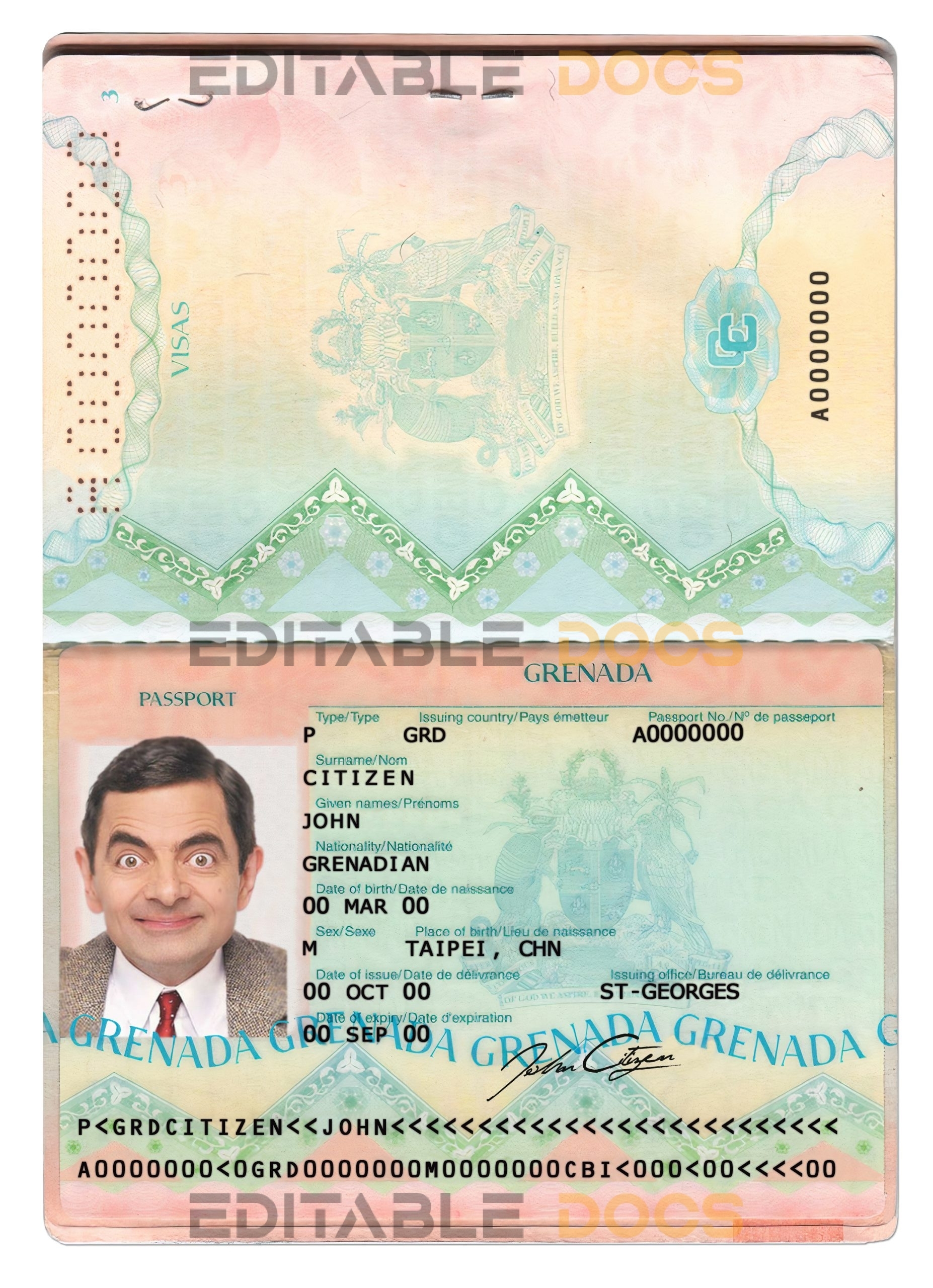 Authentic Grenada PSD Passport Template
