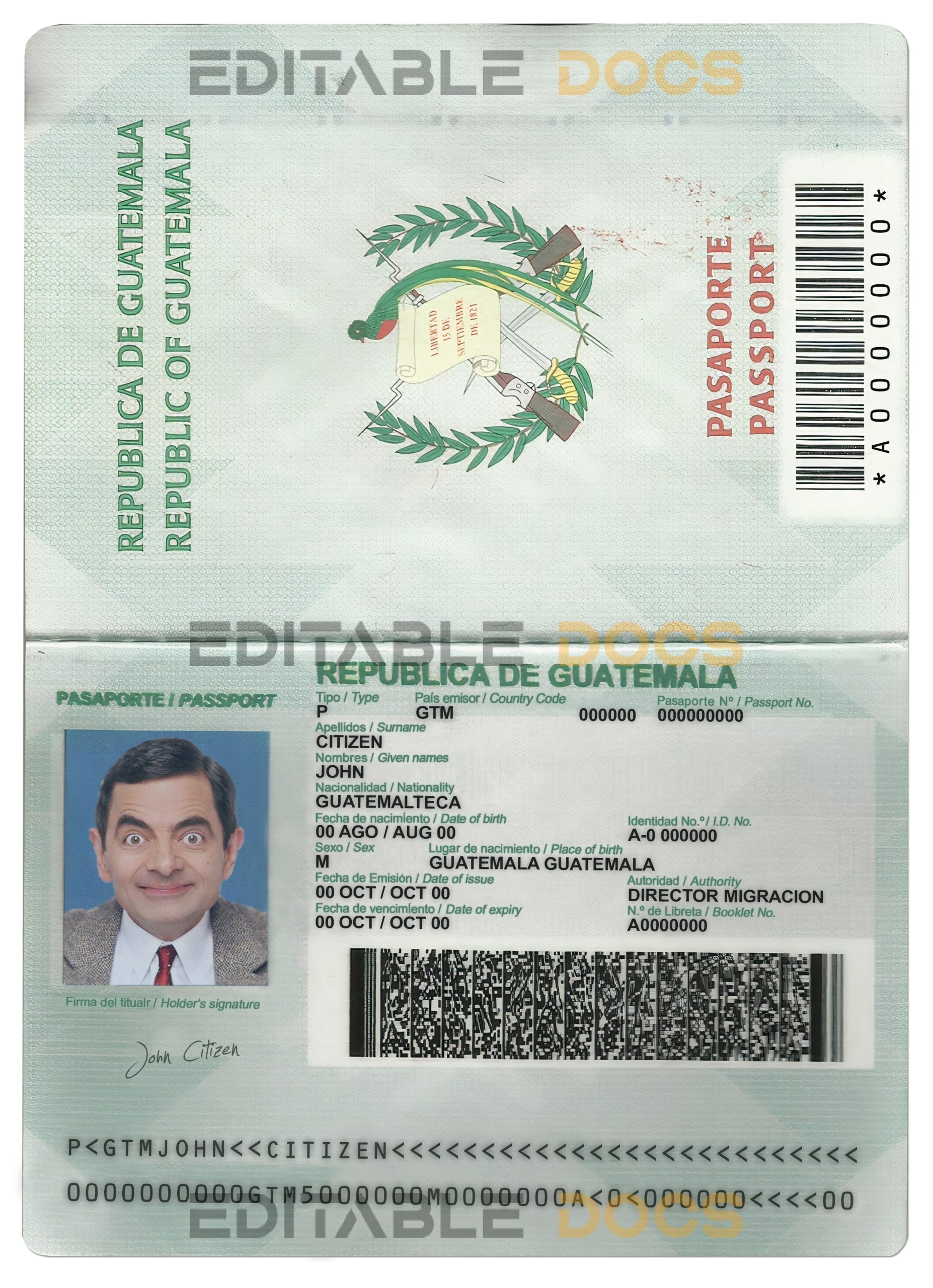 Authentic Guatemala PSD Passport Template