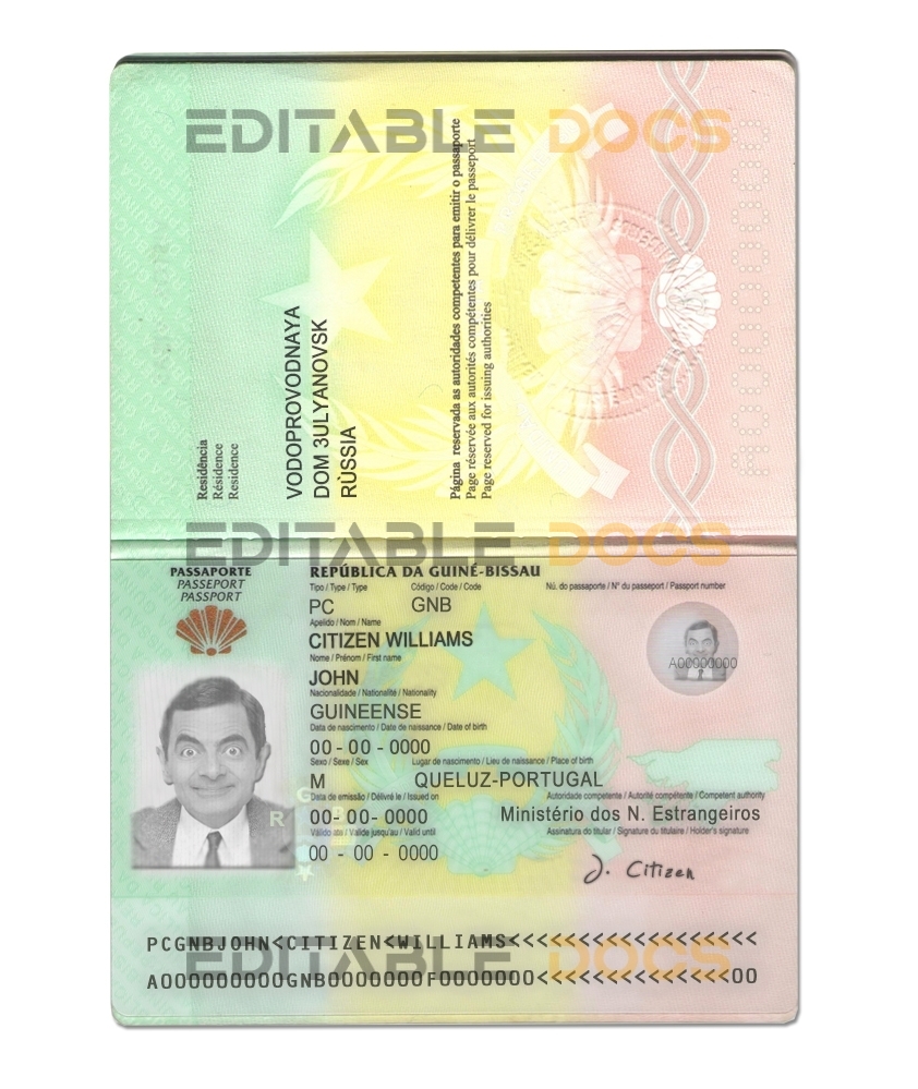 Authentic Guinea-Bissau PSD Passport Template