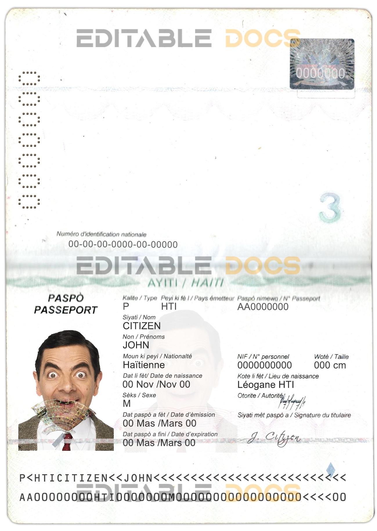 Authentic Haiti PSD Passport Template