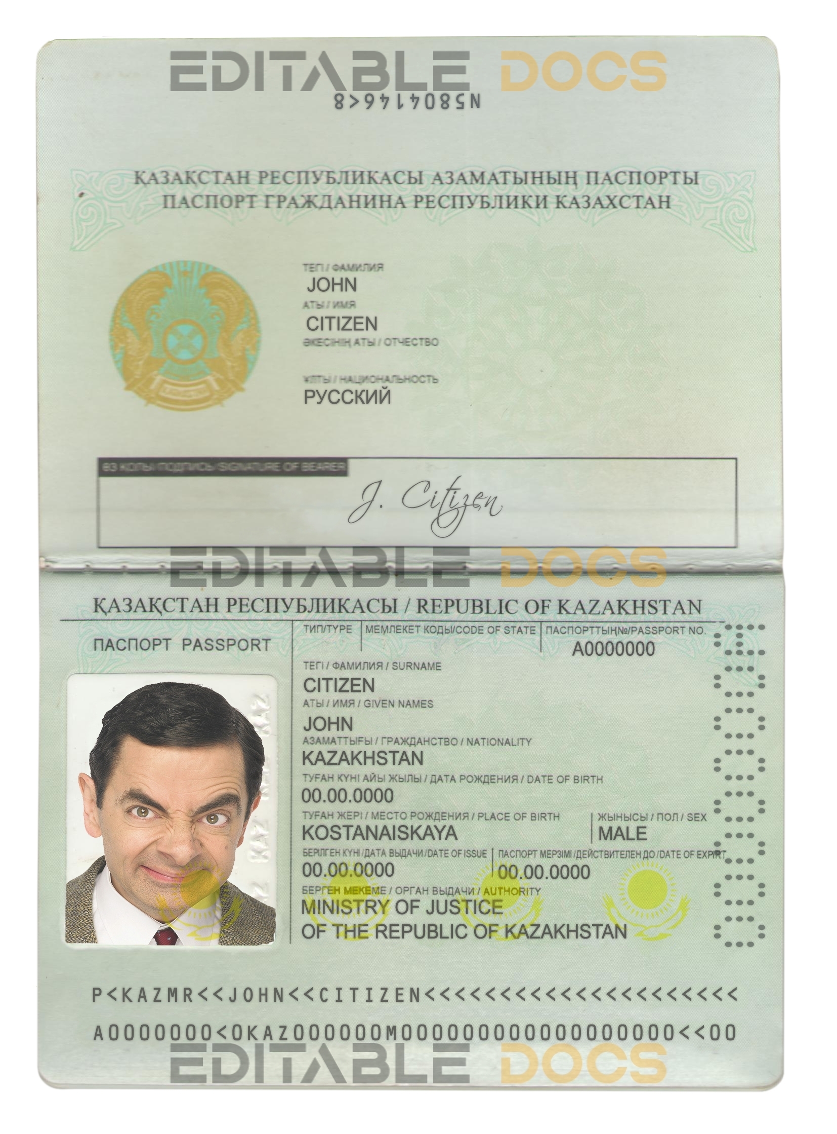 Authentic Kazakhstan PSD Passport Template (1991-2009)
