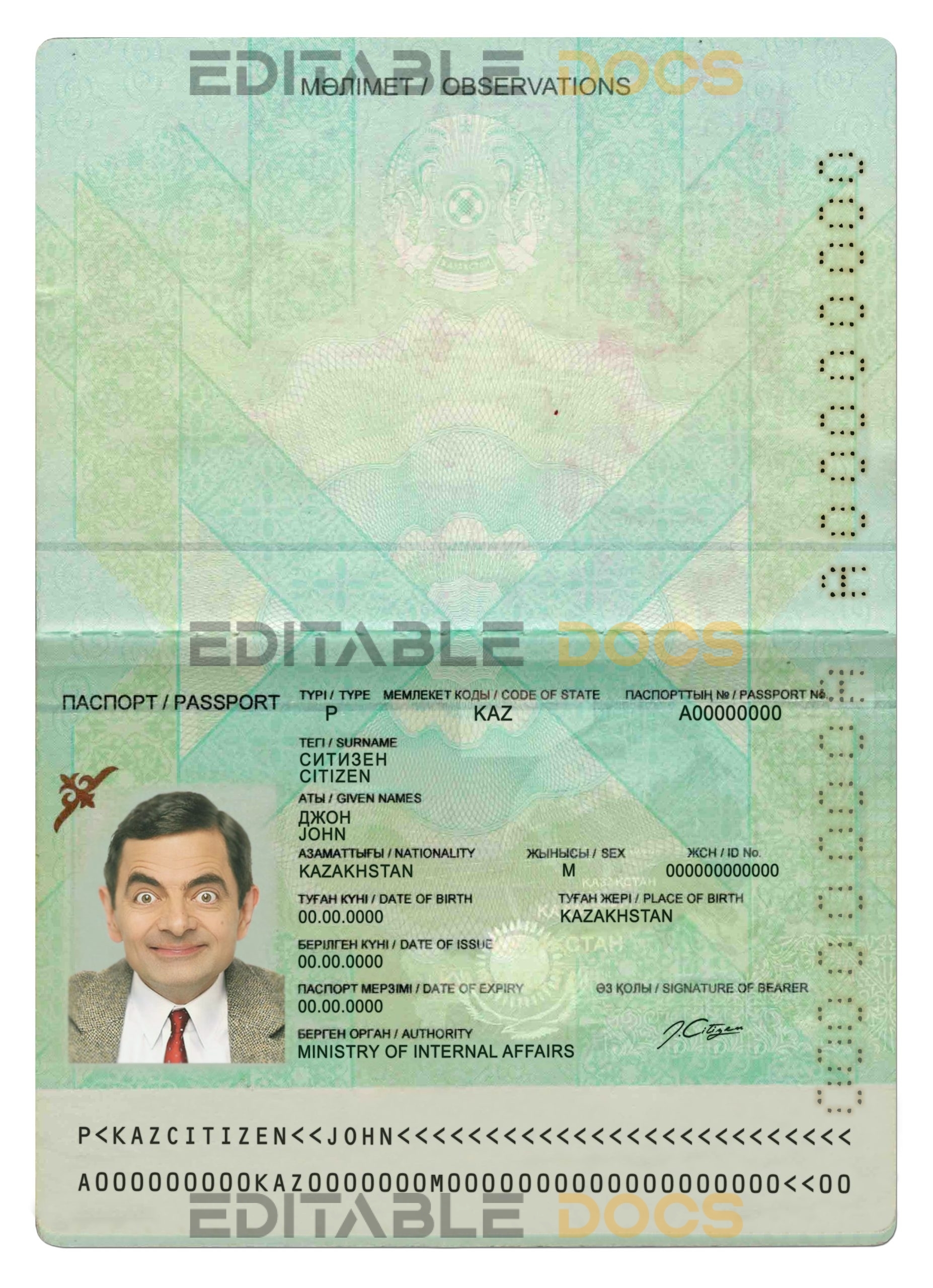 Authentic Kazakhstan PSD Passport Template (2009 – present)