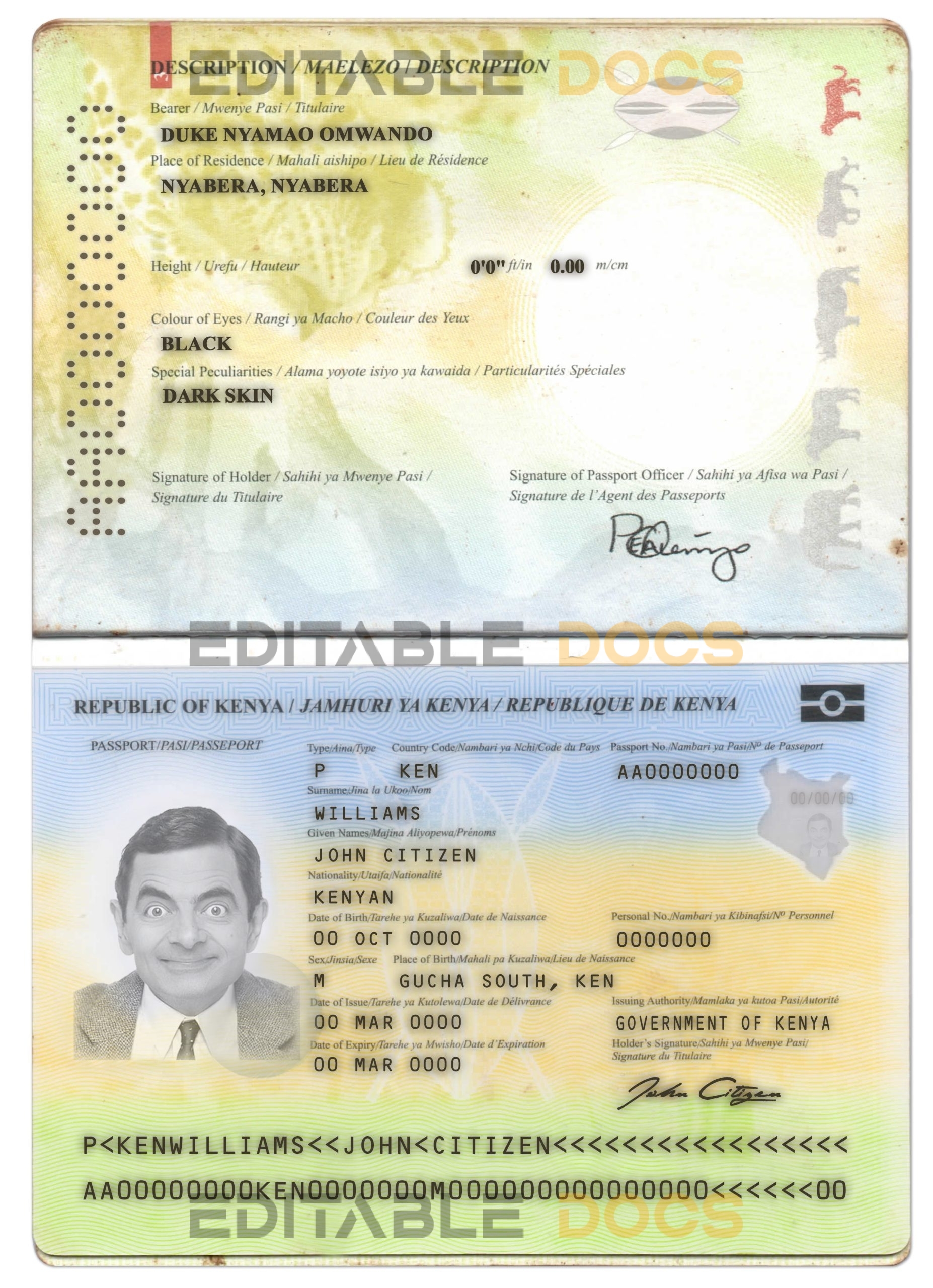 Authentic Kenya PSD Passport Template (2017 – present)