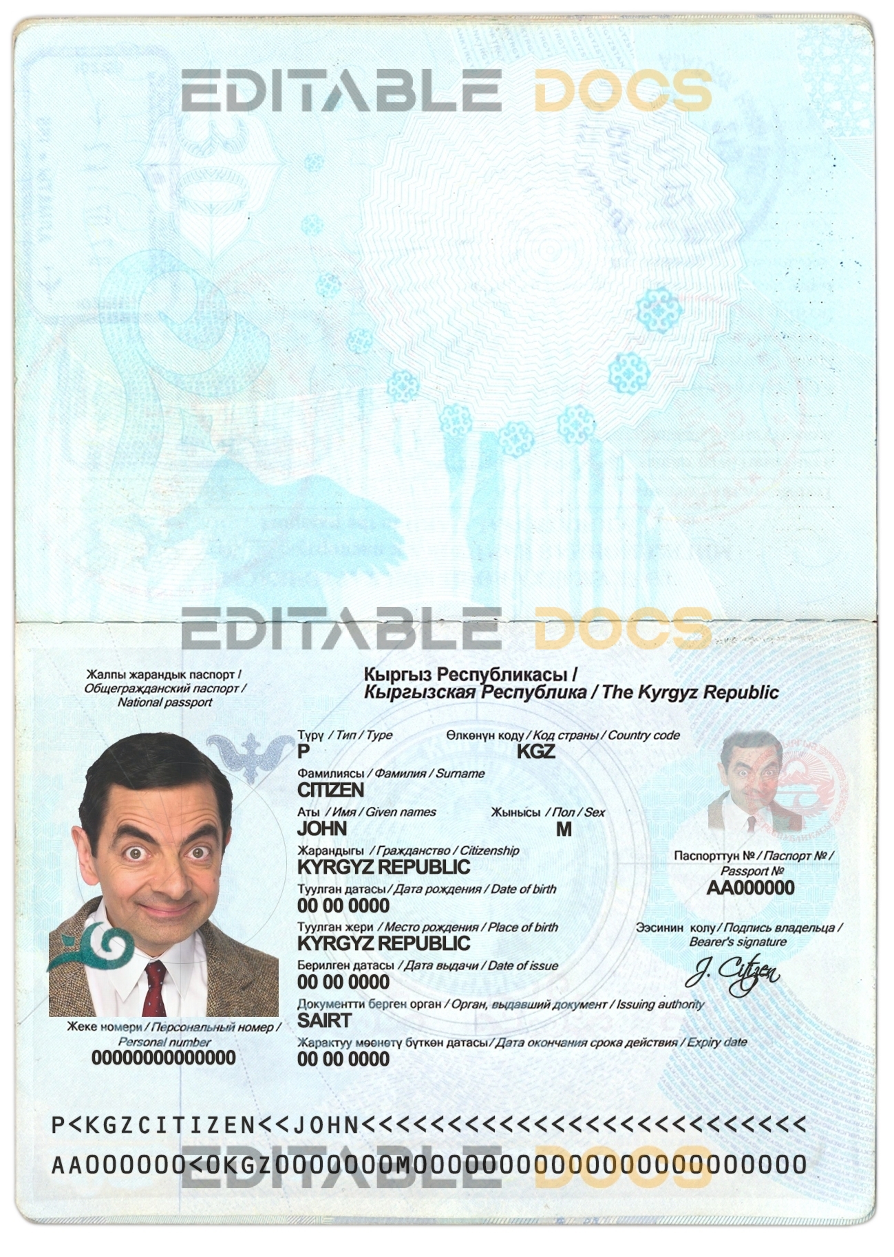 Authentic Kyrgyzstan PSD Passport Template
