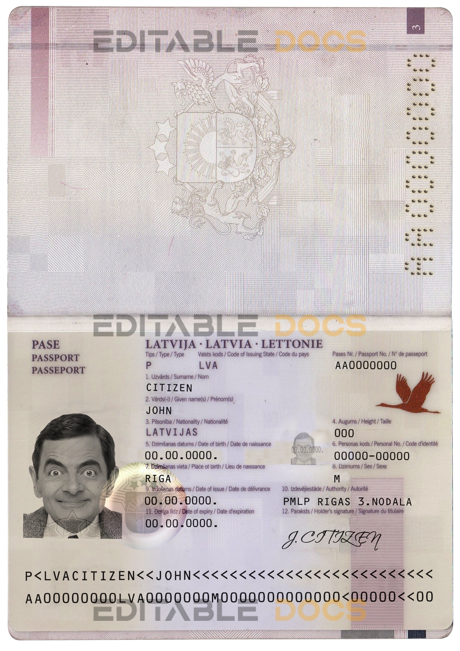 Authentic Latvia PSD Passport Template (2007 – 2015)