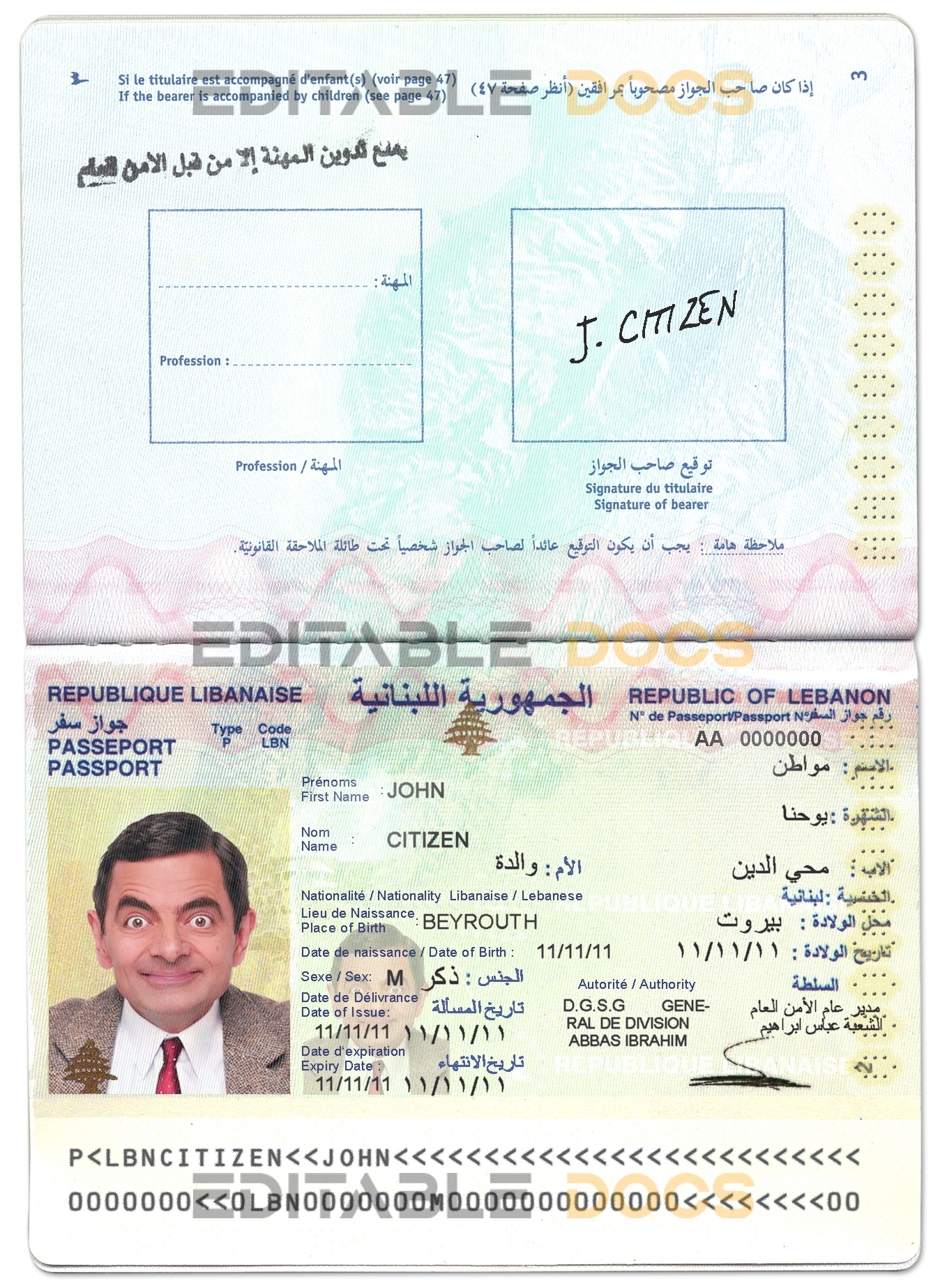 Authentic Lebanon PSD Passport Template