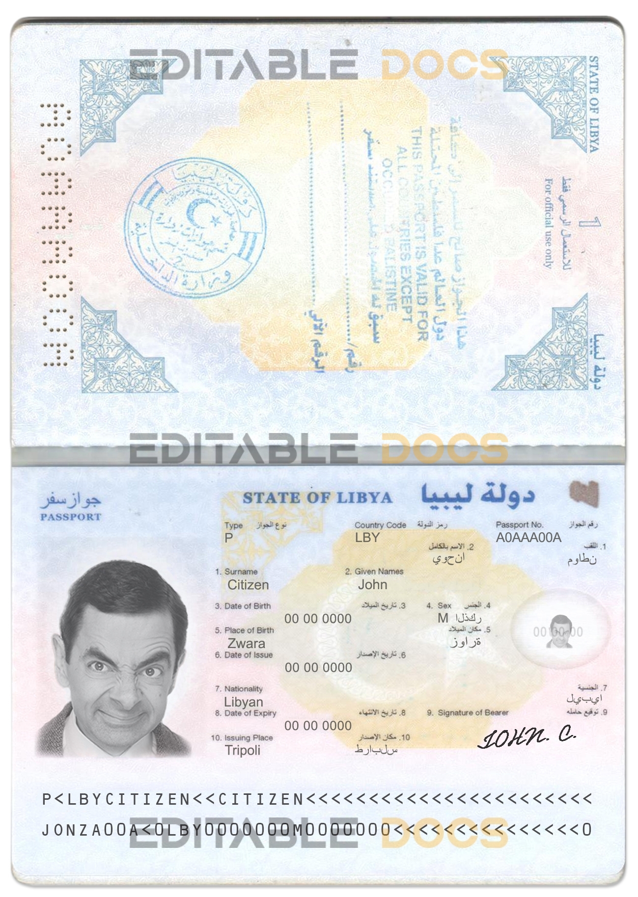 Authentic Libya PSD Passport Template
