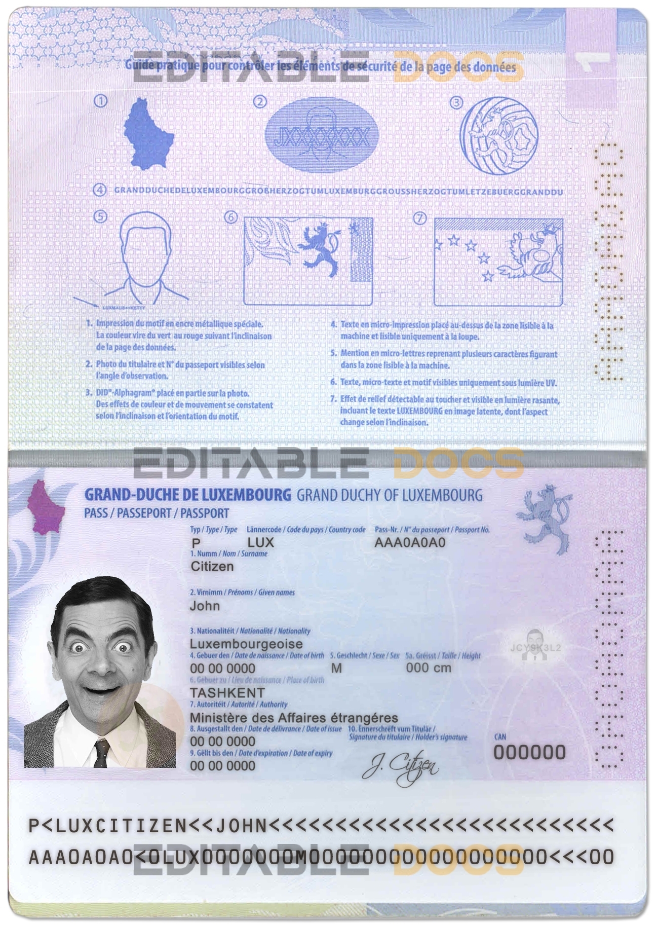 Authentic Luxembourg PSD Passport Template