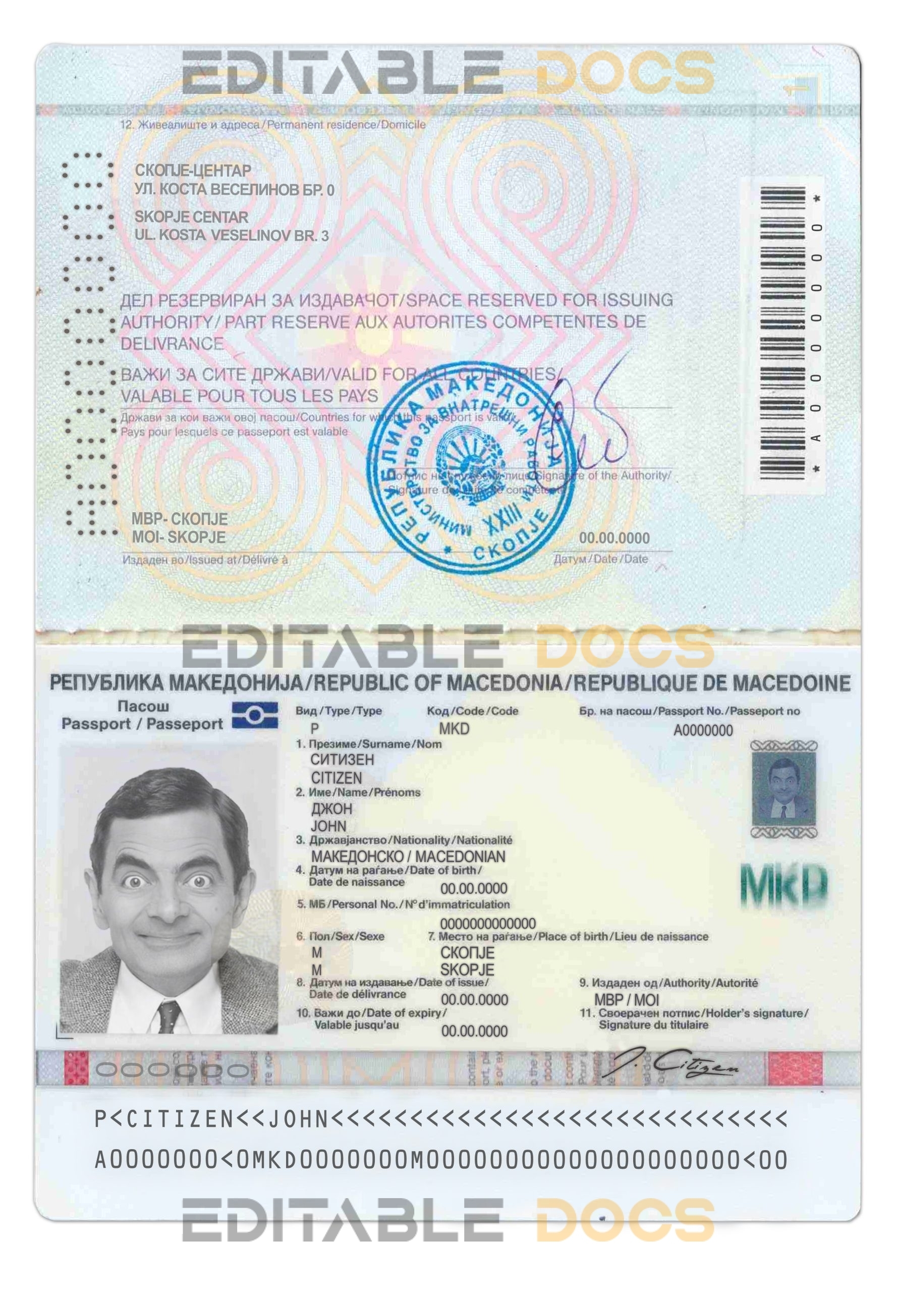 Authentic Macedonia PSD Passport Template