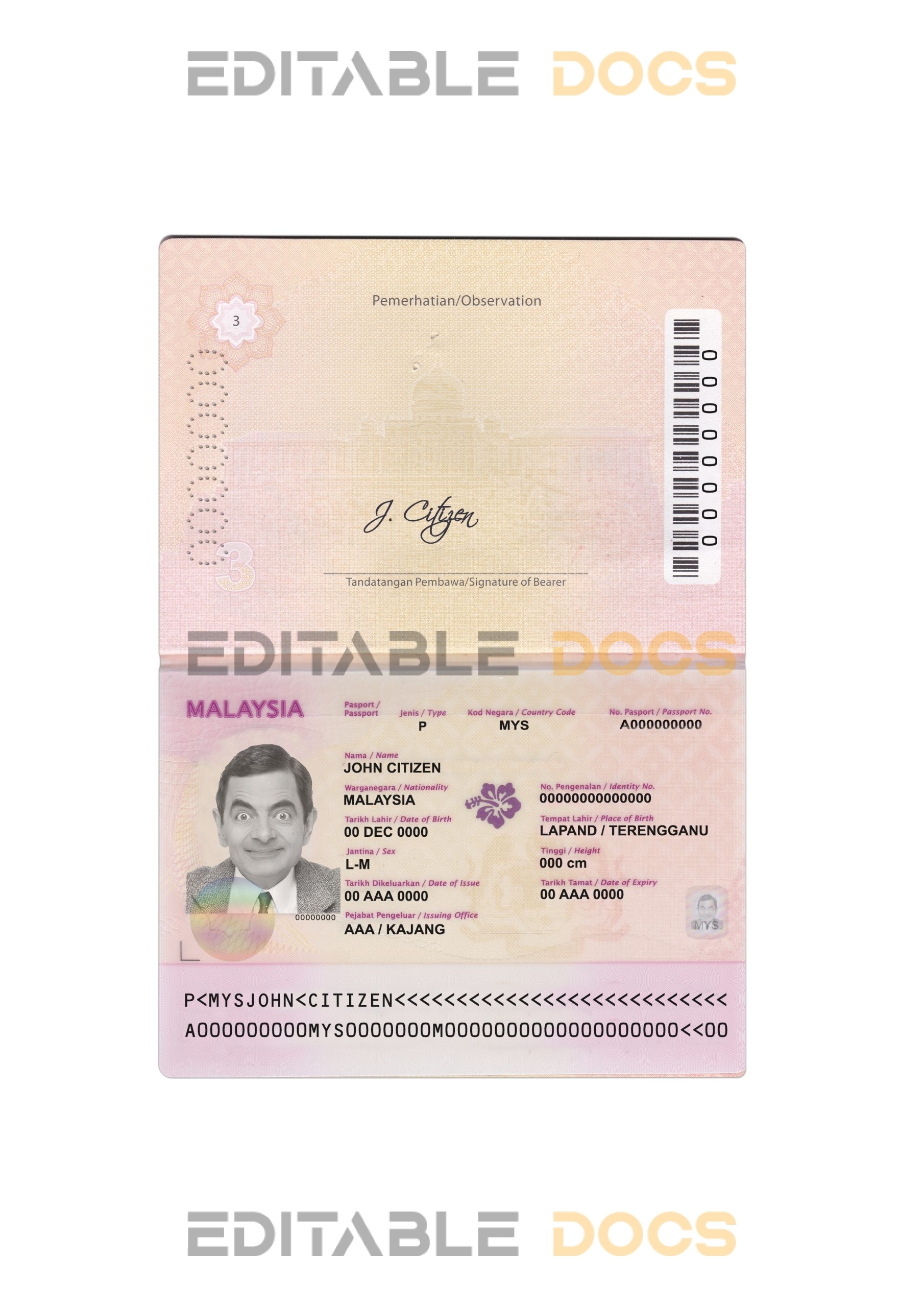 Authentic Malaysia PSD Passport Template (2010-2017)