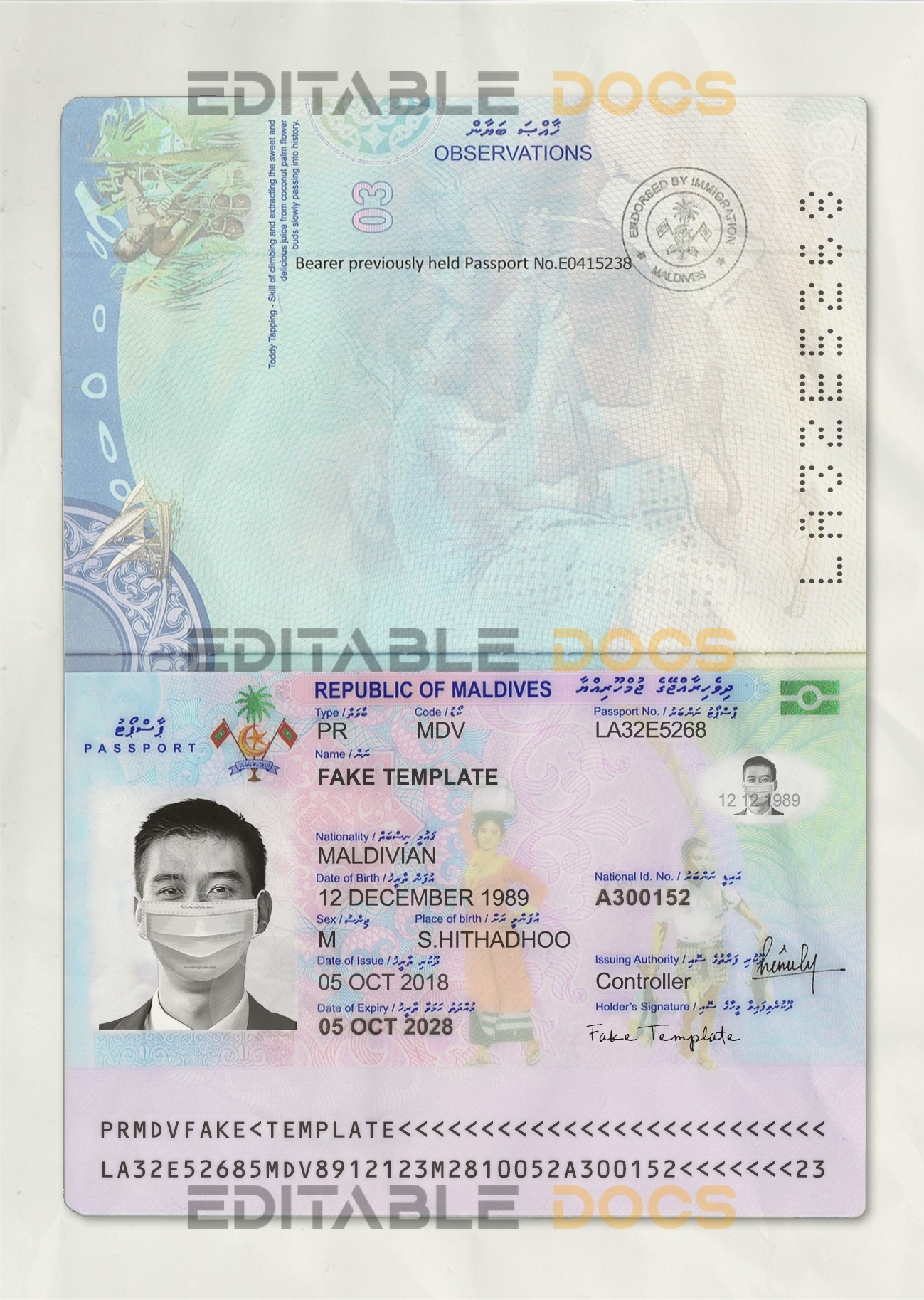 Authentic Maldives PSD Passport Template