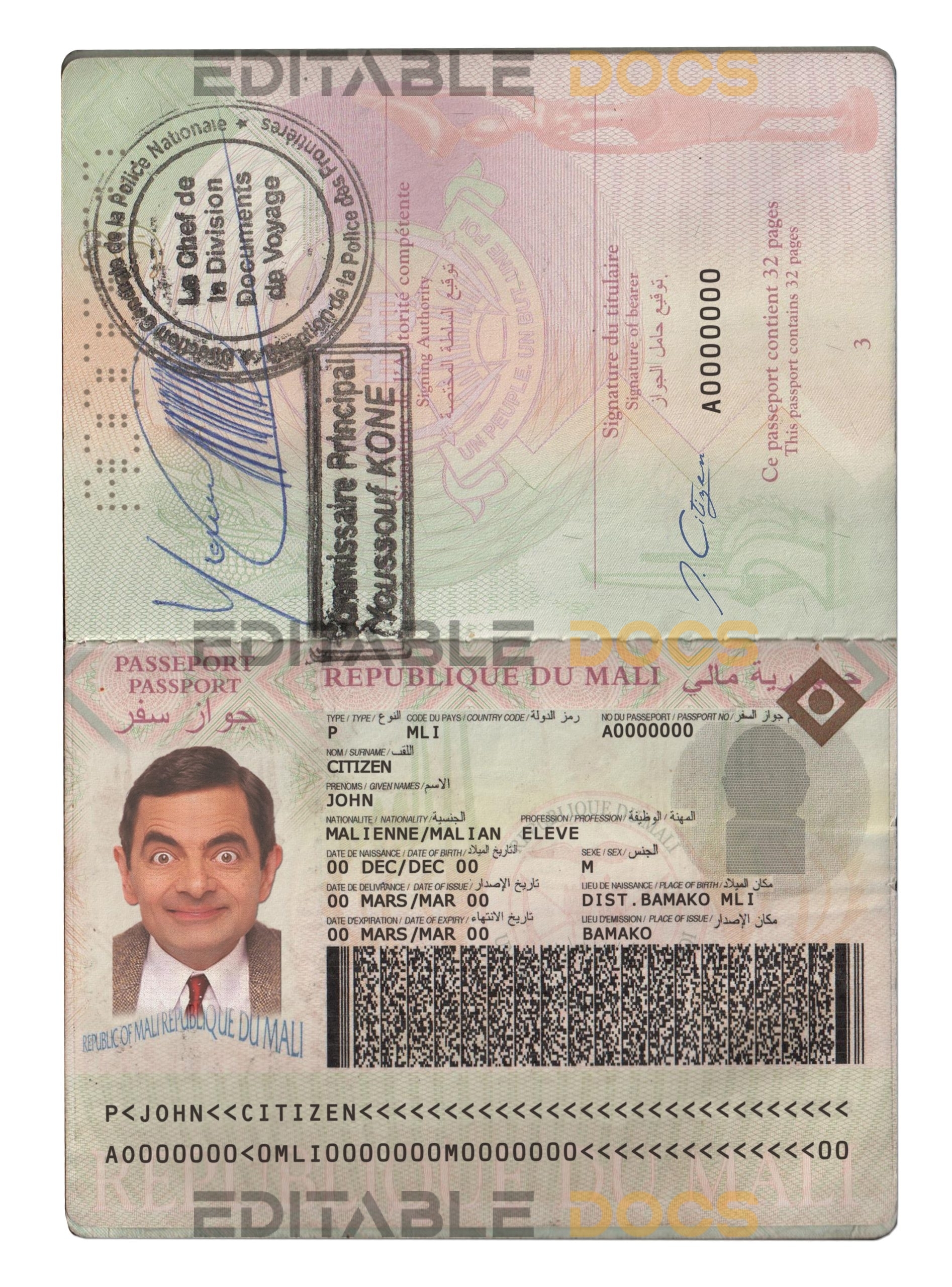 Authentic Mali PSD Passport Template