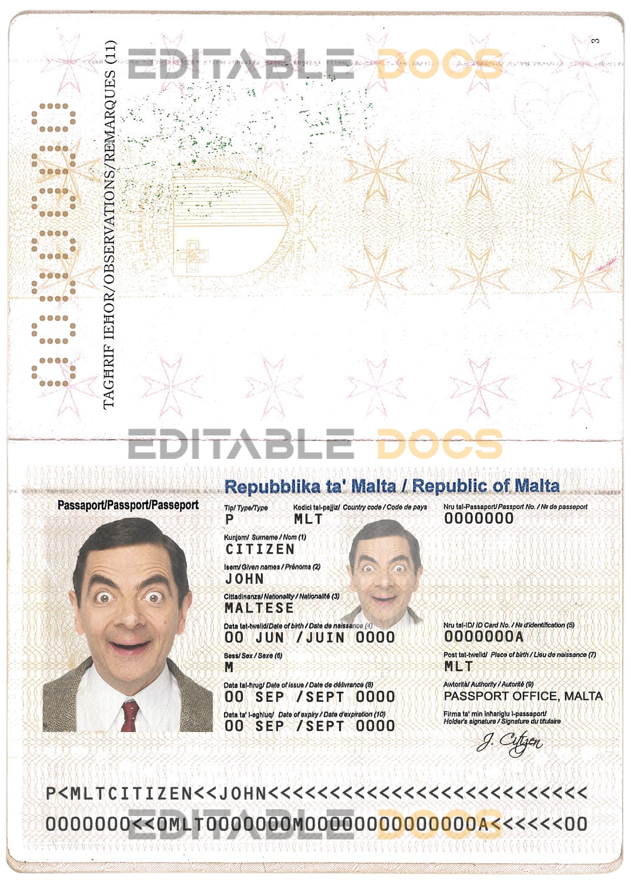 Authentic Malta PSD Passport Template