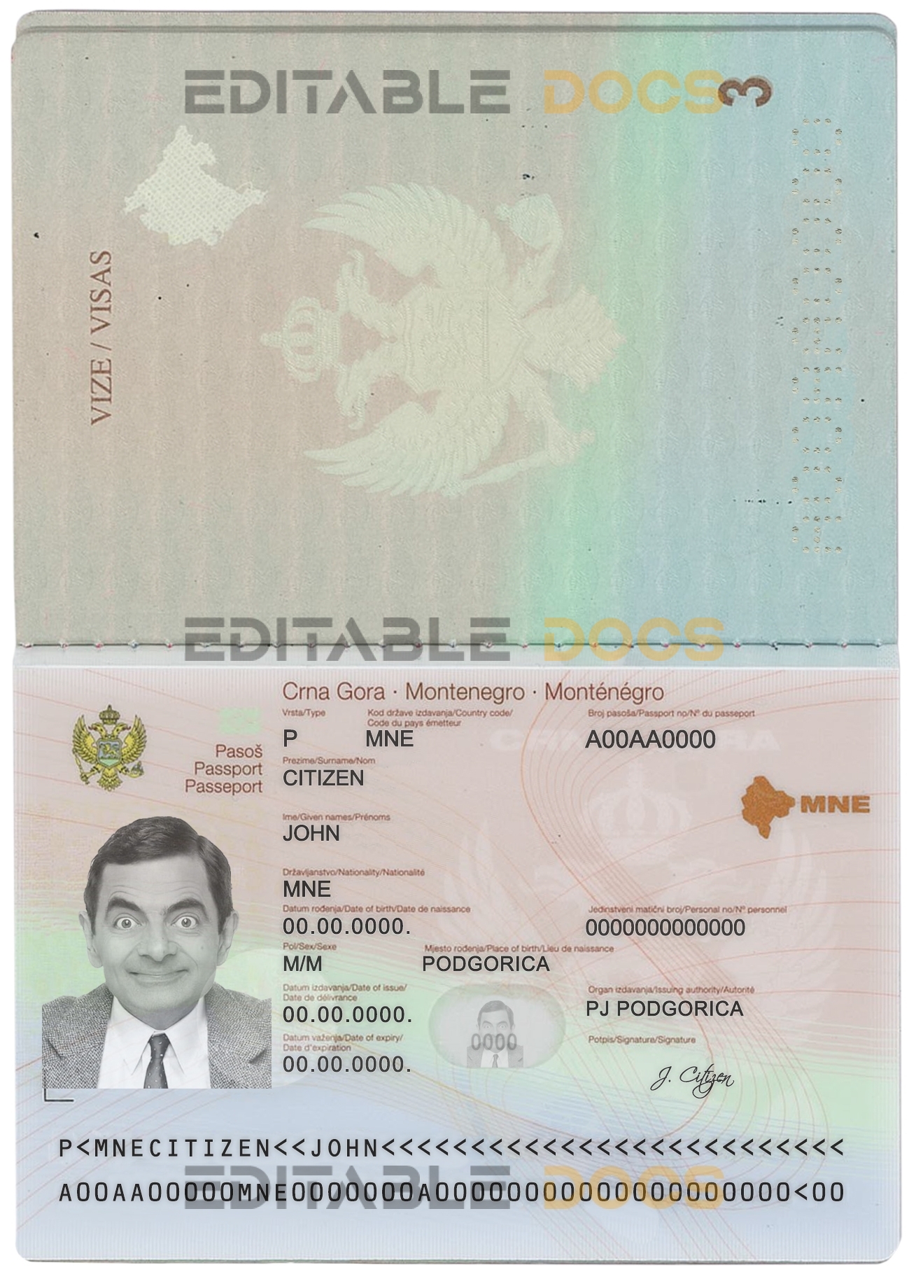 Authentic Montenegro PSD Passport Template