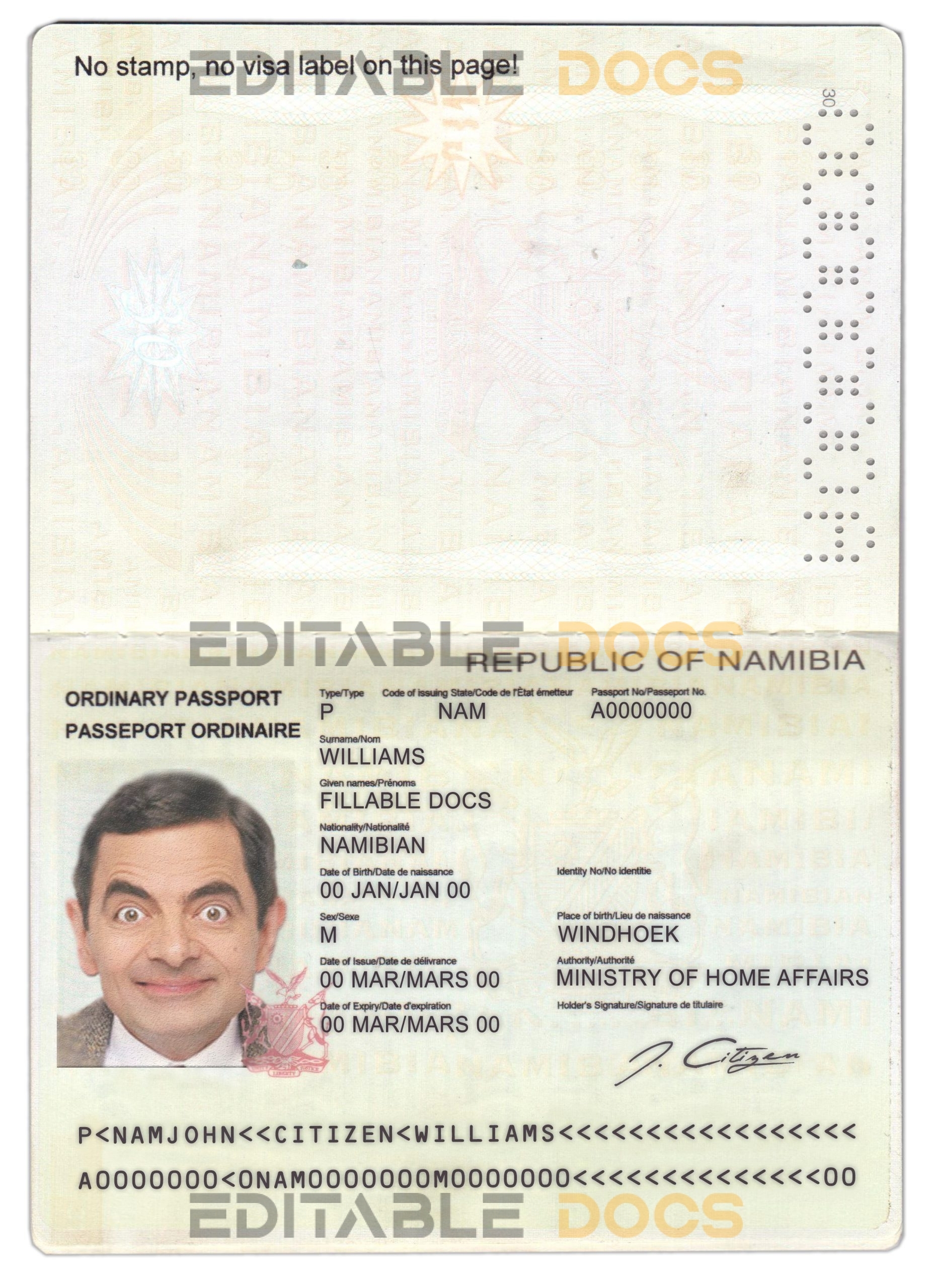 Authentic Namibia PSD Passport Template