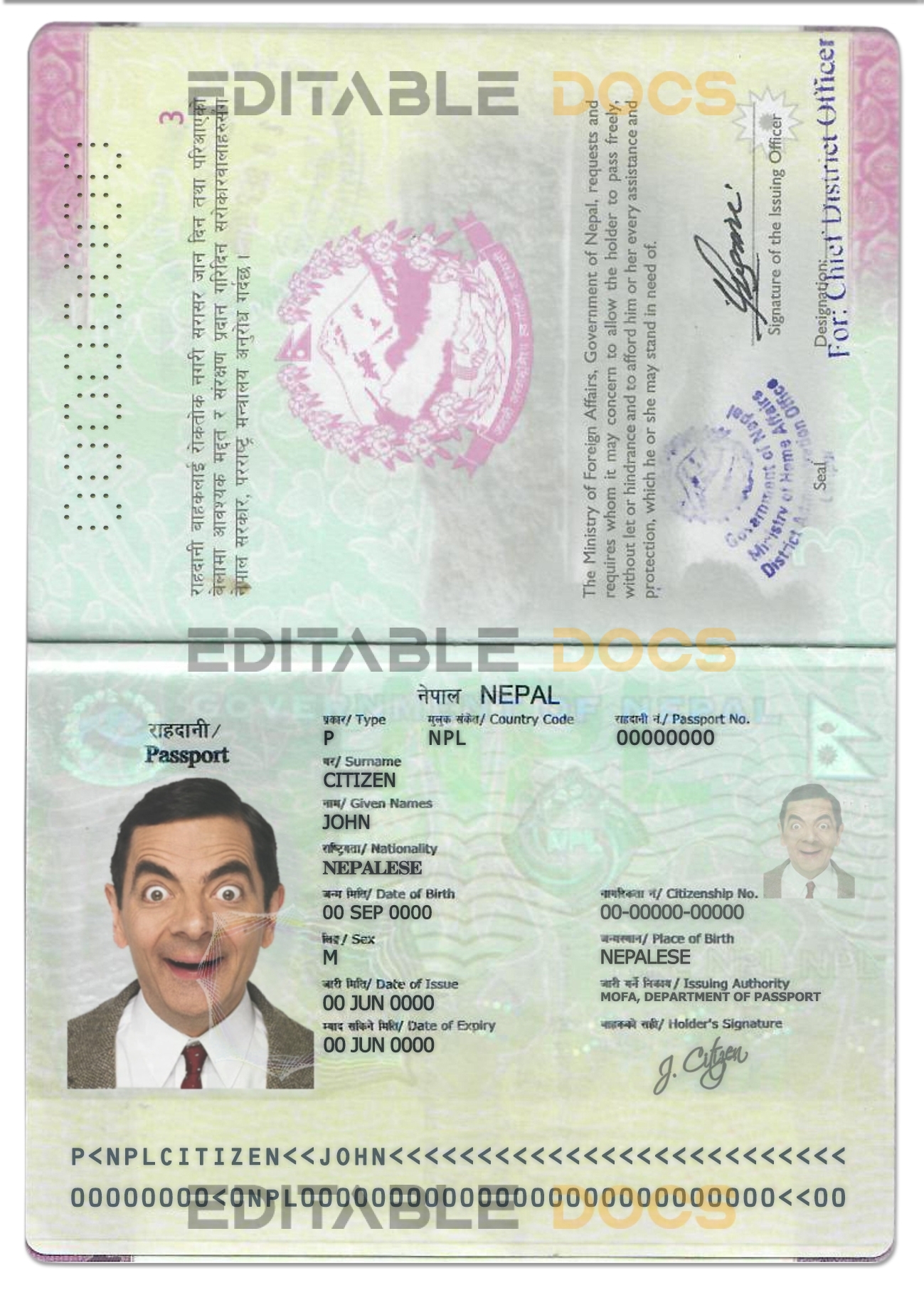 Authentic Nepal PSD Passport Template