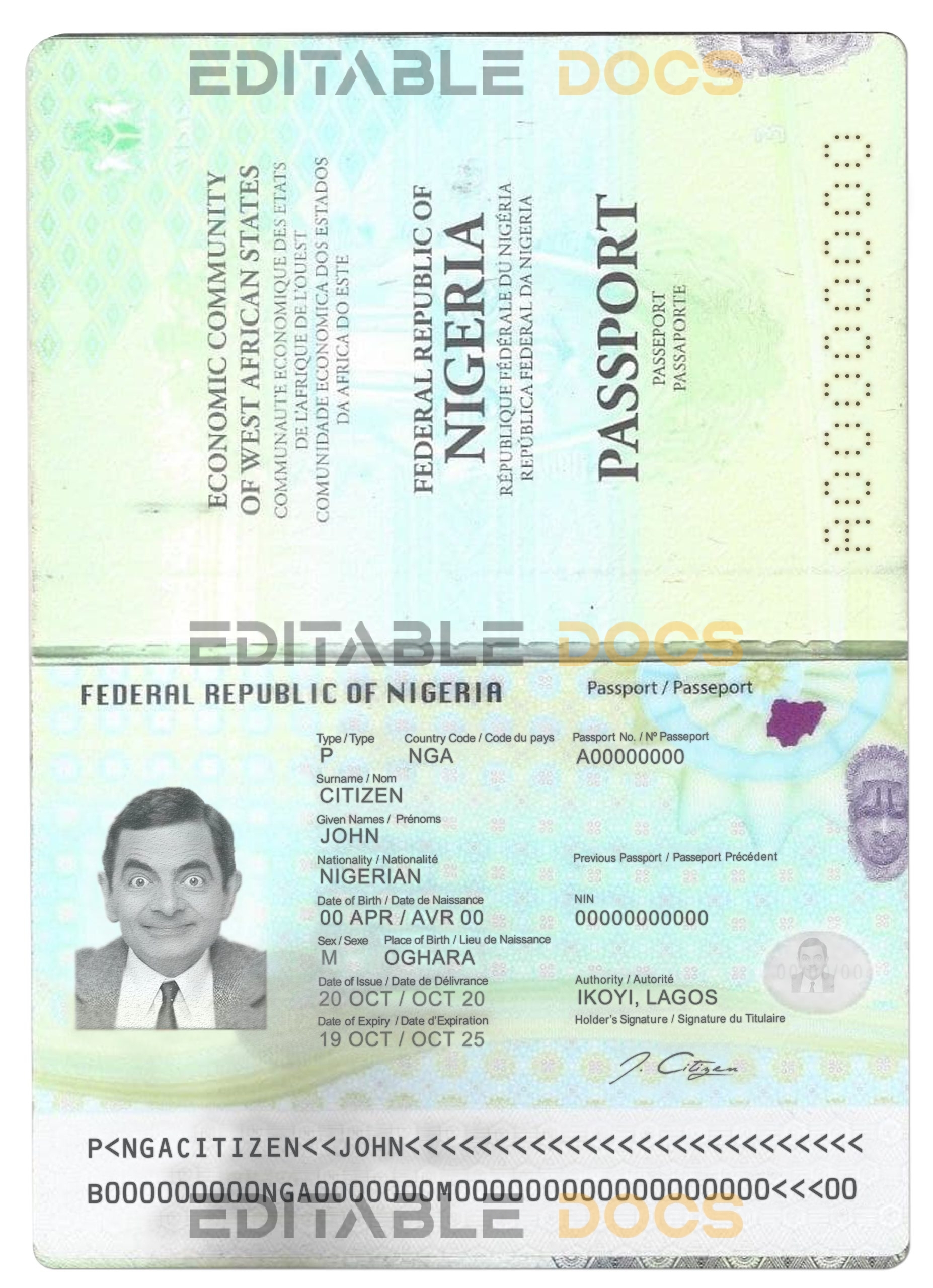 Authentic Nigeria PSD Passport Template (2019 – present)