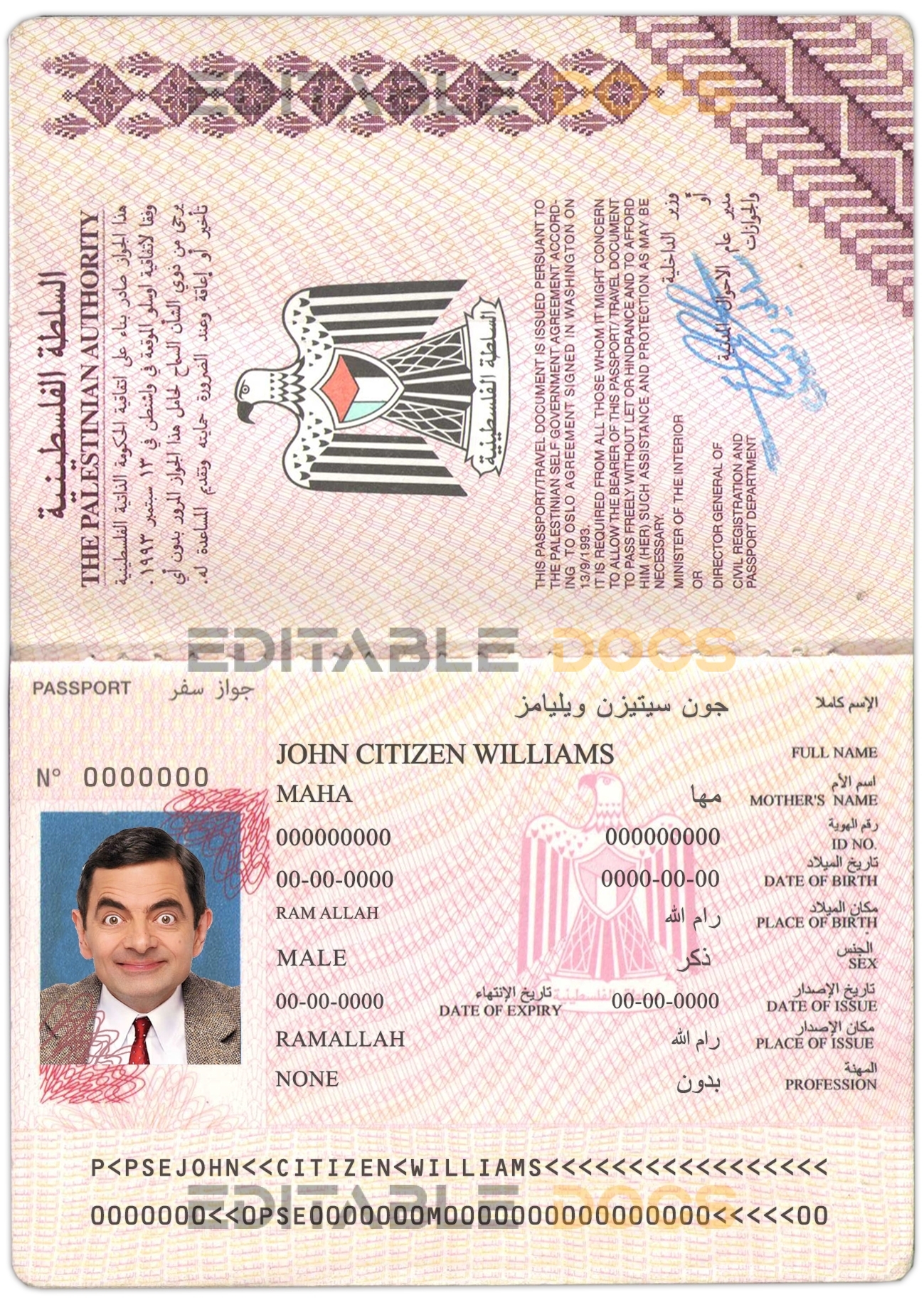 Authentic Palestine PSD Passport Template