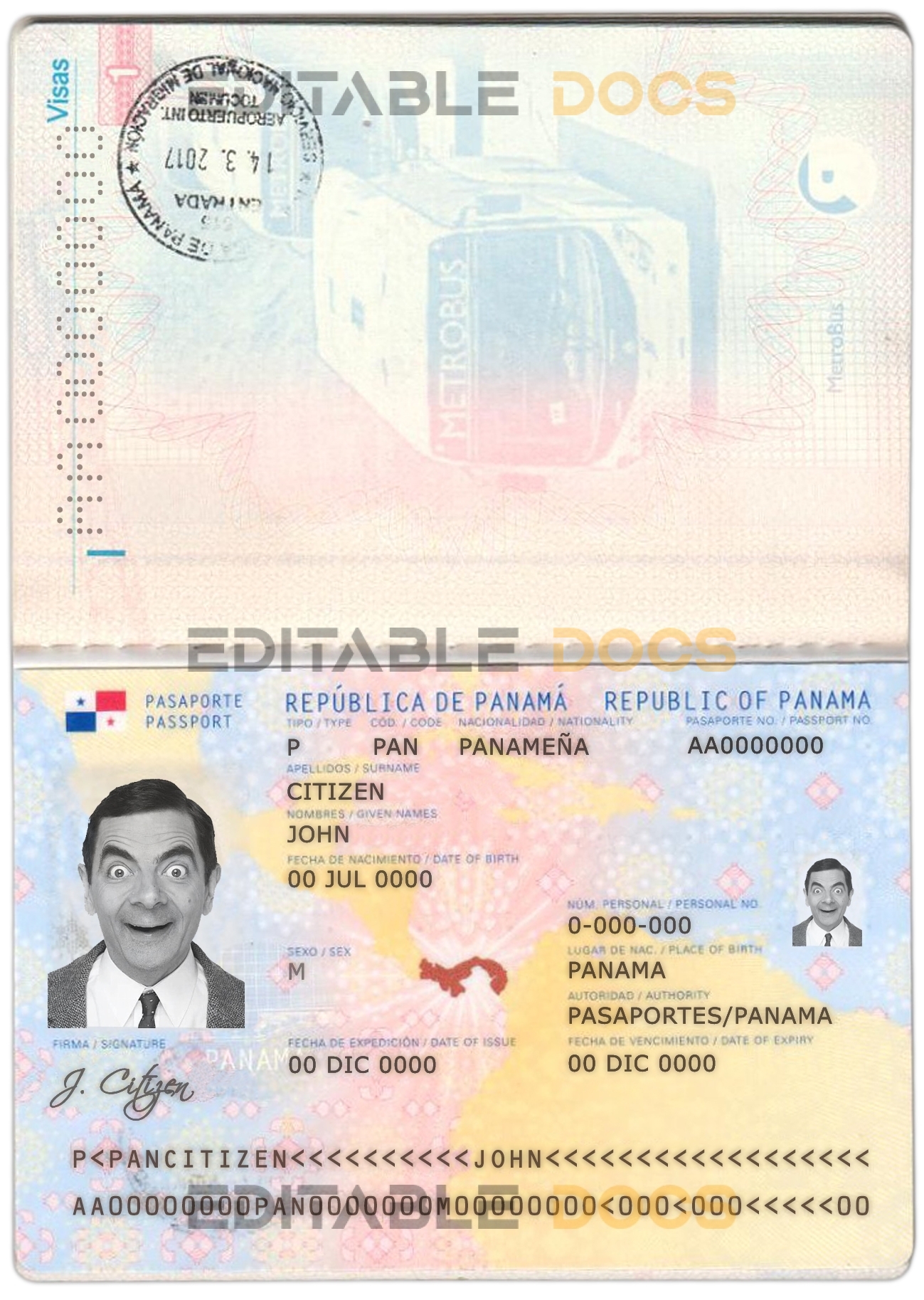 Authentic Panama PSD Passport Template
