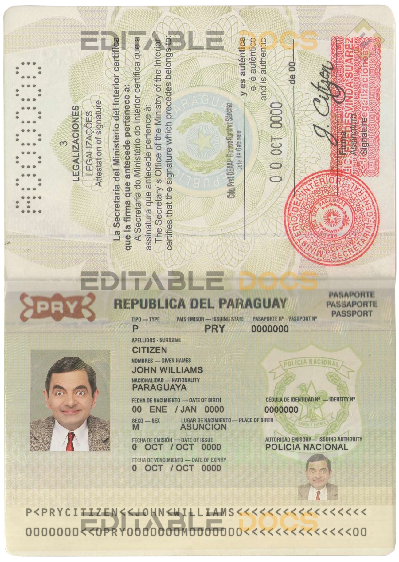 Authentic Paraguay PSD Passport Template