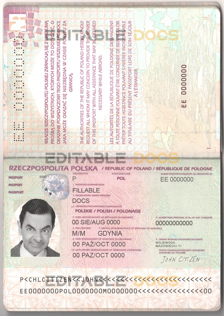 Authentic Poland PSD Passport Template (2011-2018)