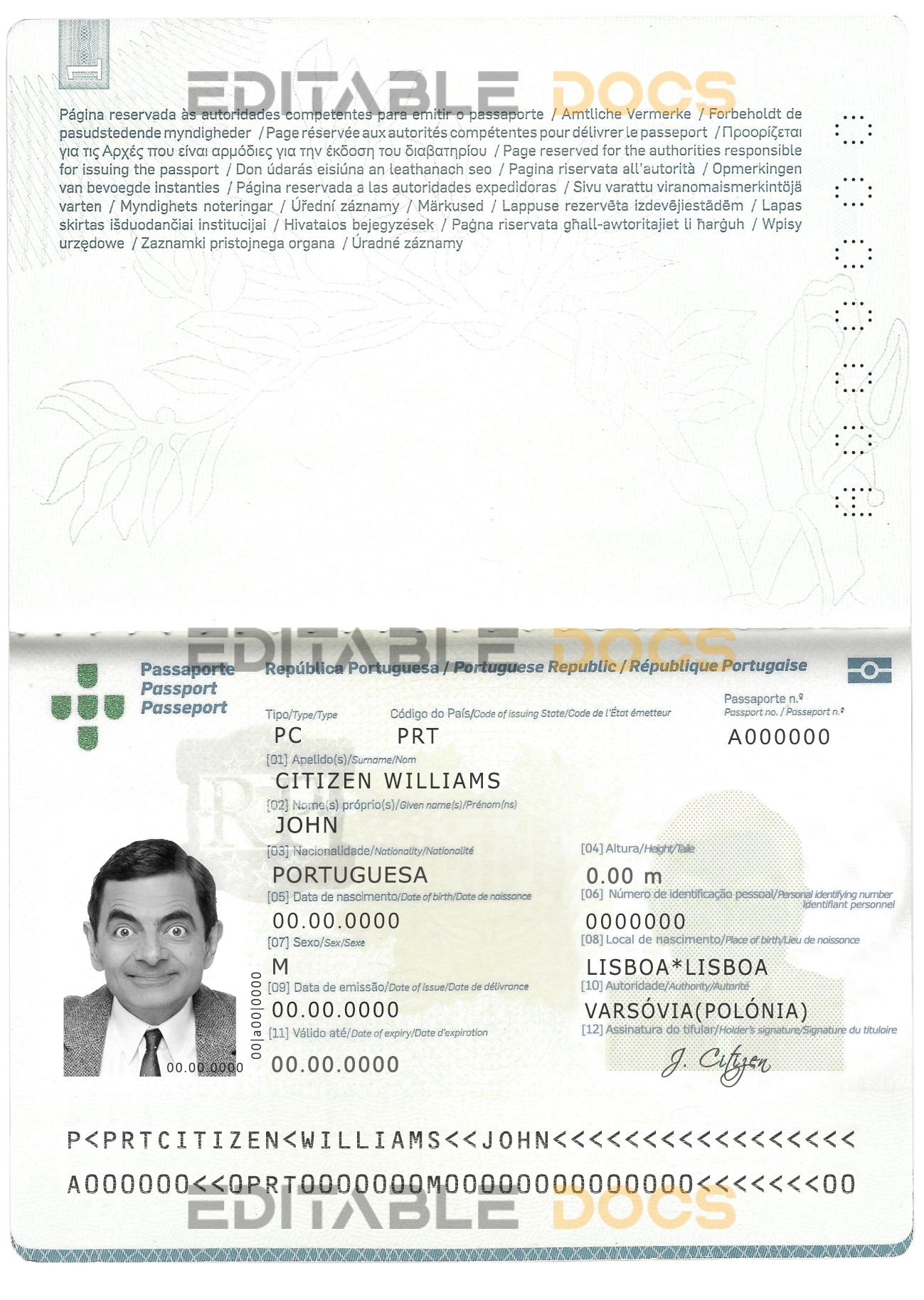 Authentic Portugal PSD Passport Template (2006-2017)