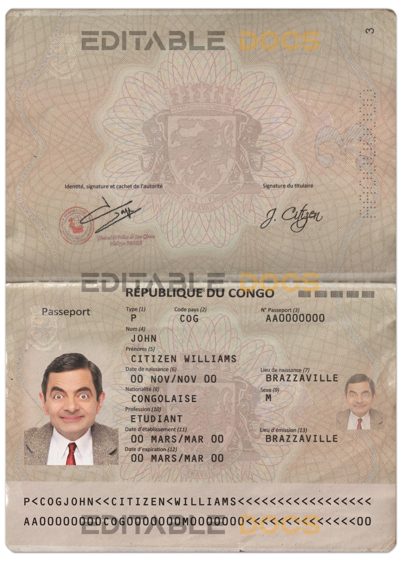 Authentic Republic of the Congo PSD Passport Template (2014 – present)