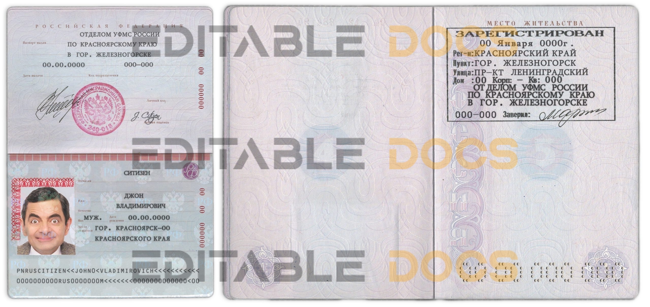 Authentic Russia Standard PSD Passport Template