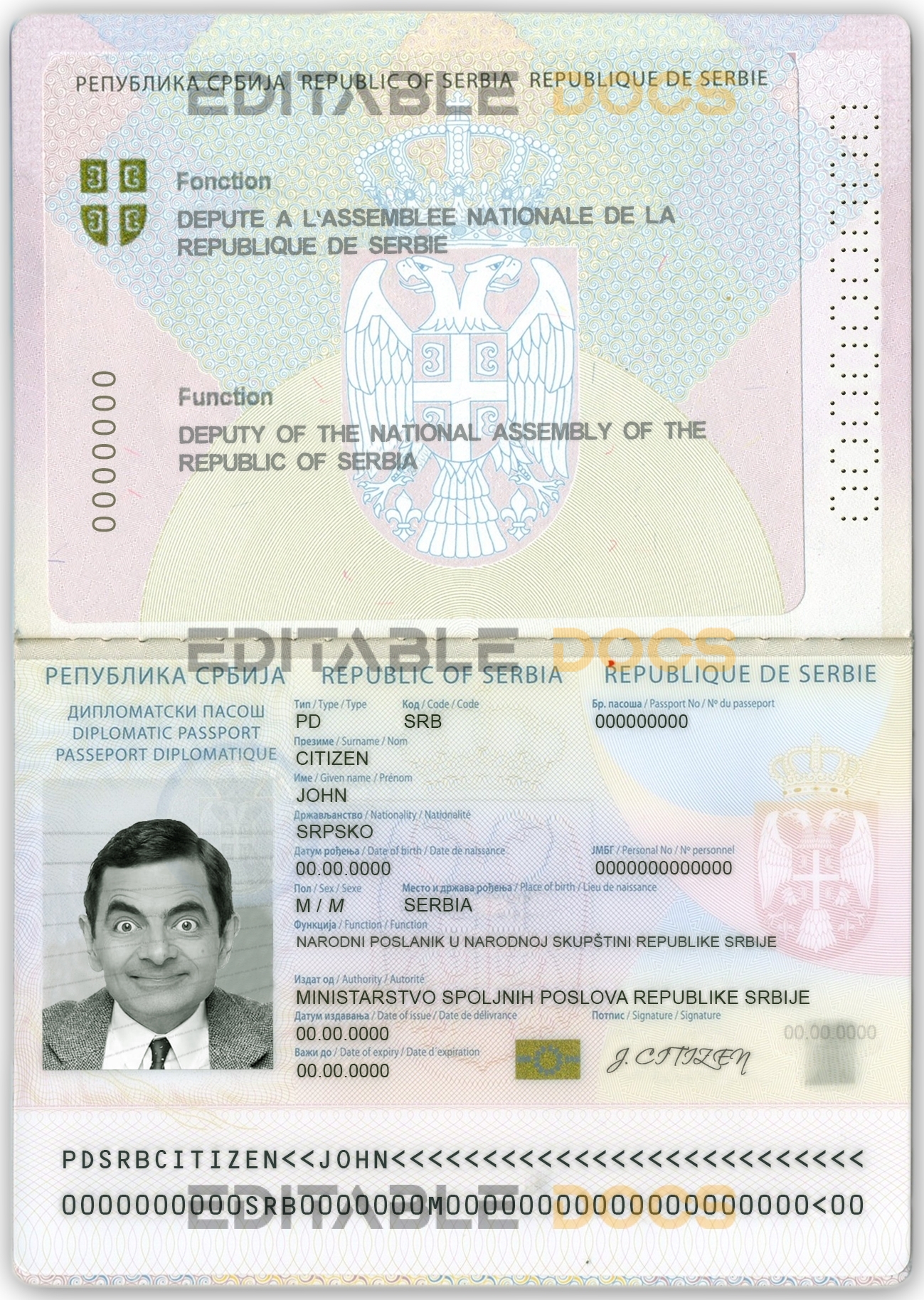Authentic Serbia Democratic PSD Passport Template