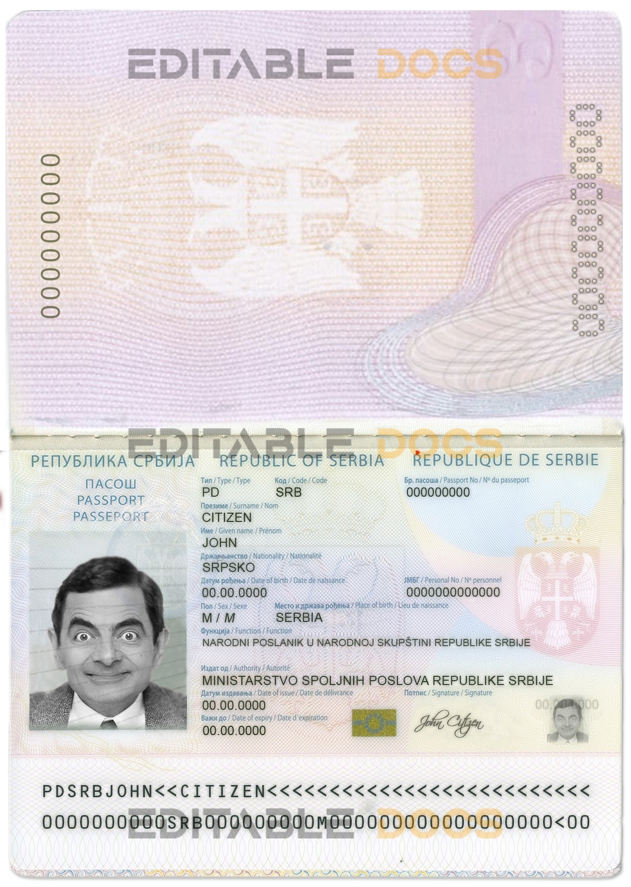Authentic Serbia PSD Passport Template (2016 – present)