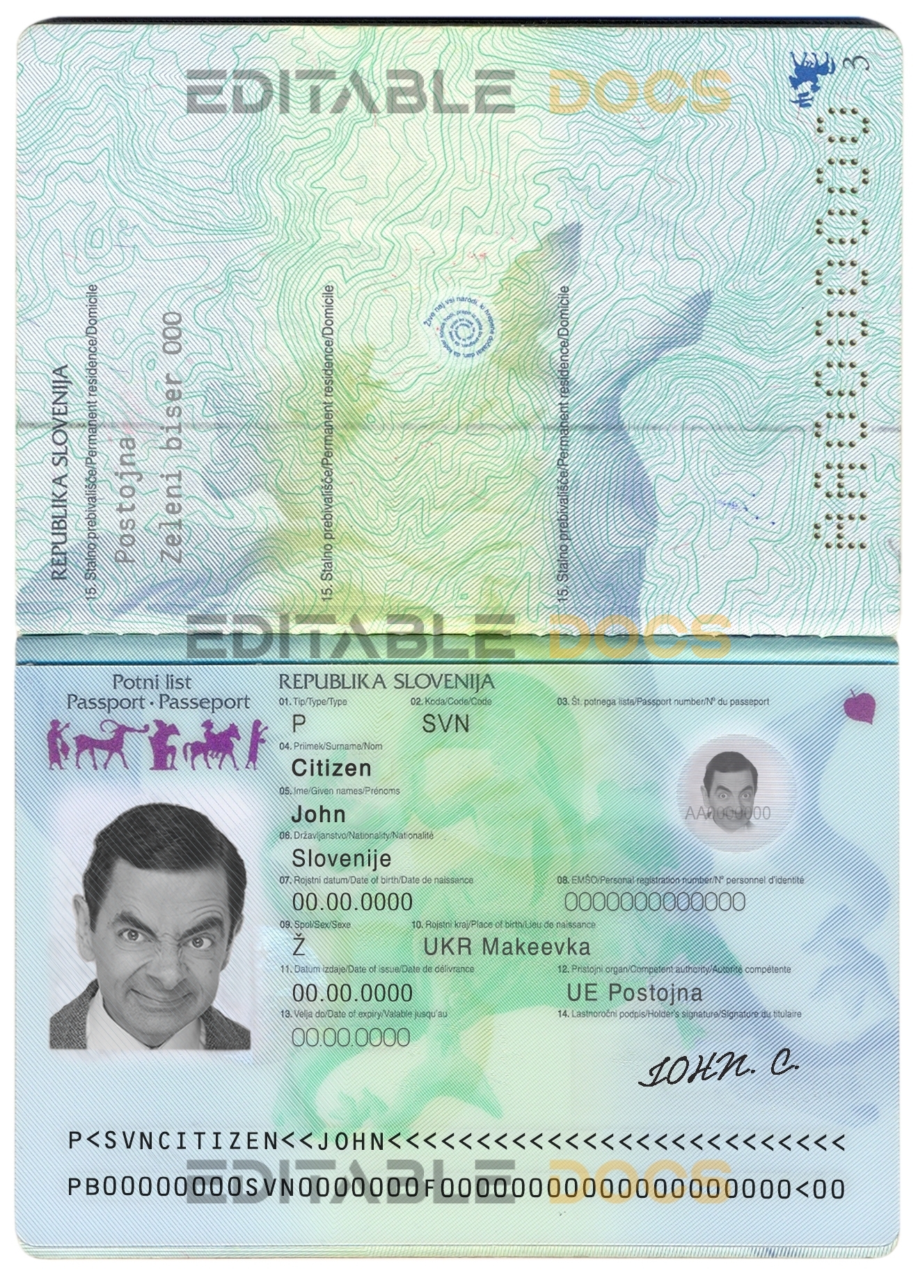 Authentic Slovenia PSD Passport Template