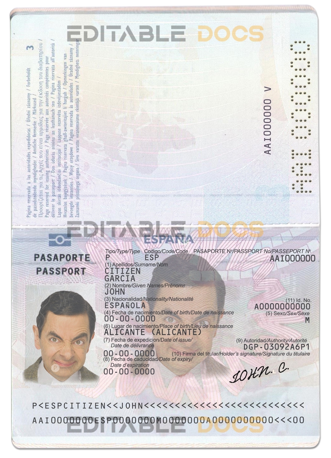Authentic Spain PSD Passport Template (till 2015)