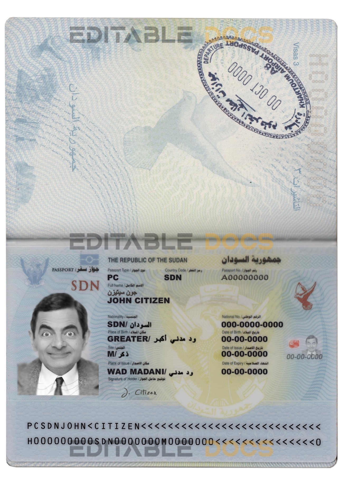 Authentic Sudan PSD Passport Template