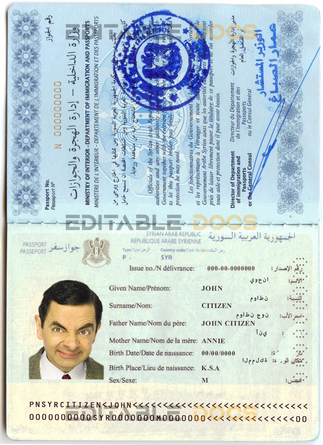 Authentic Syria PSD Passport Template