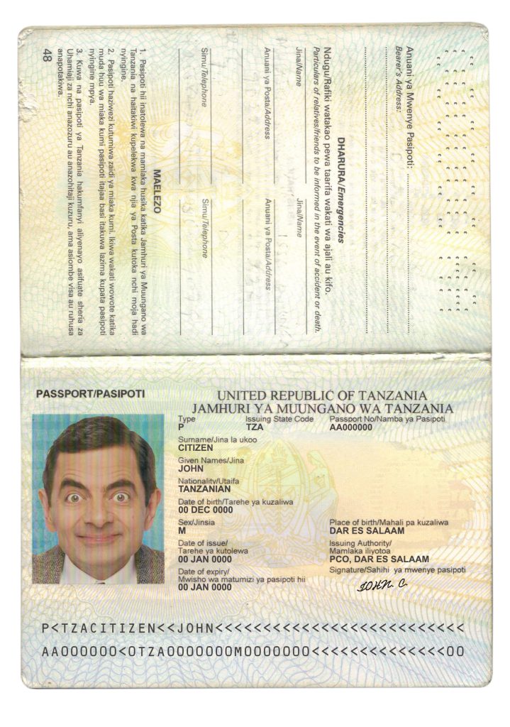 Authentic Tanzania PSD Passport Template