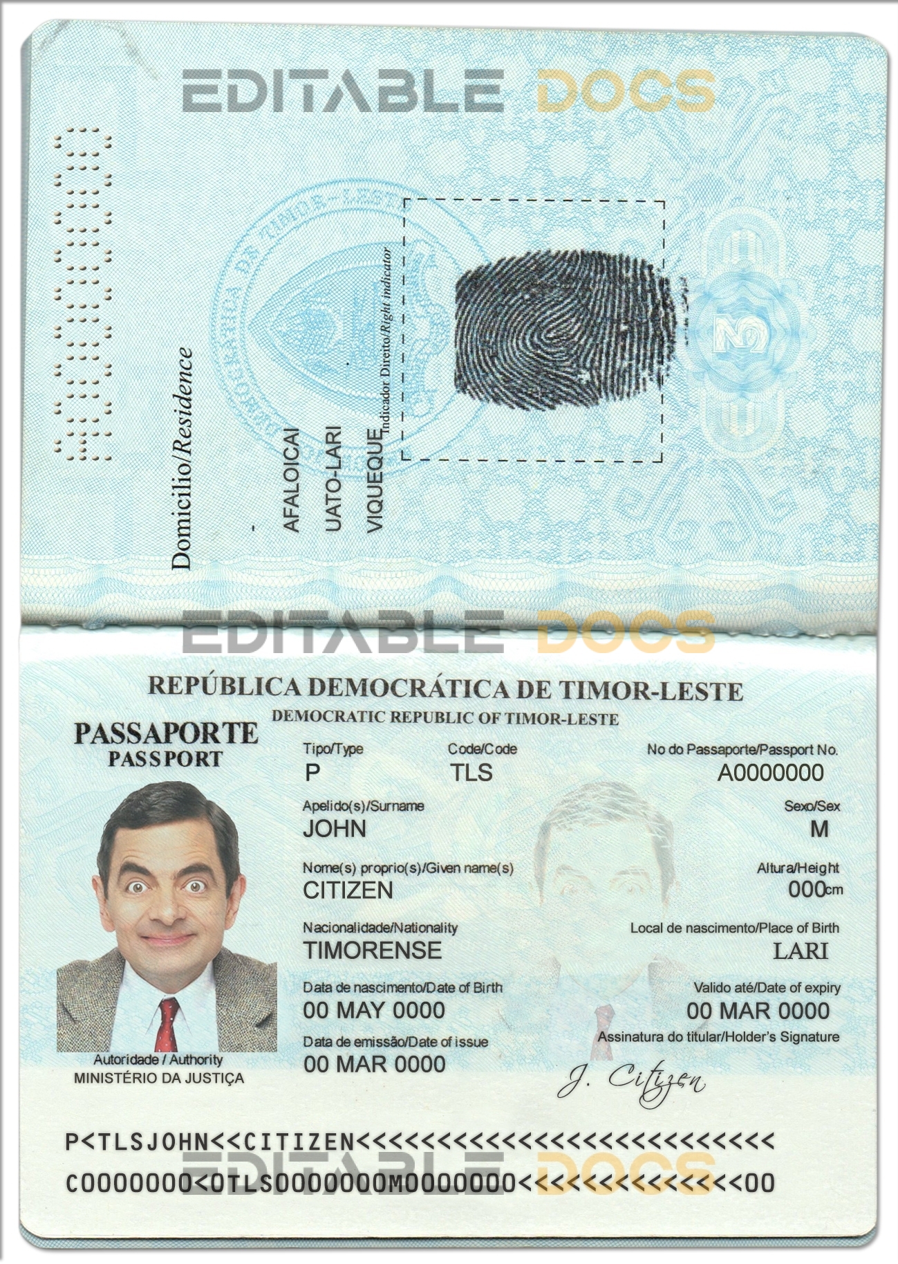 Authentic Timor-Leste PSD Passport Template