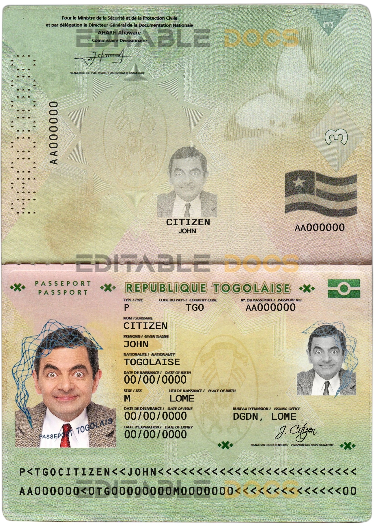 Authentic Togo PSD Passport Template