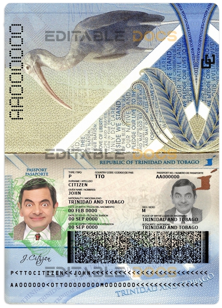 Authentic Trinidad and Tobago PSD Passport Template