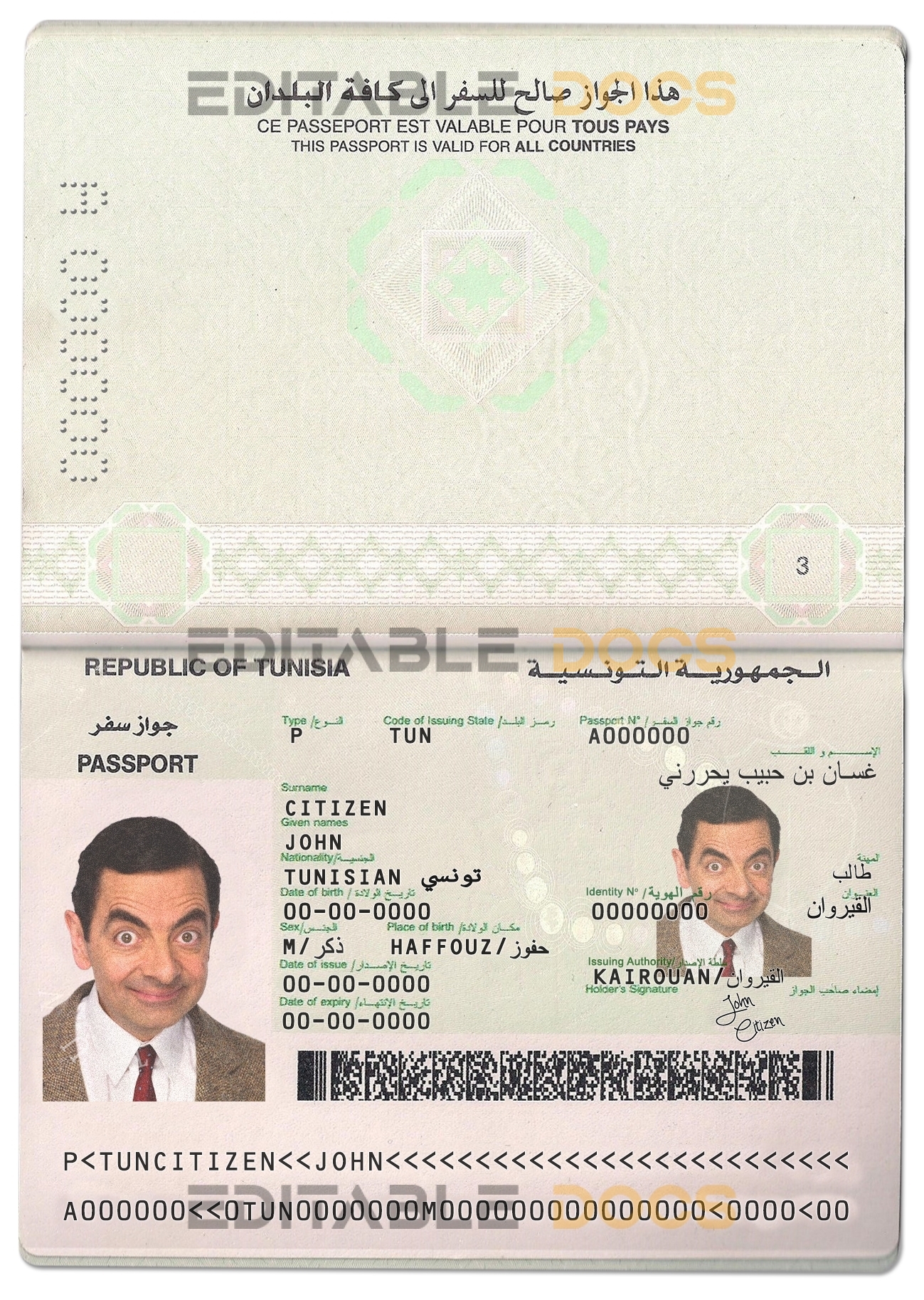 Authentic Tunisia PSD Passport Template