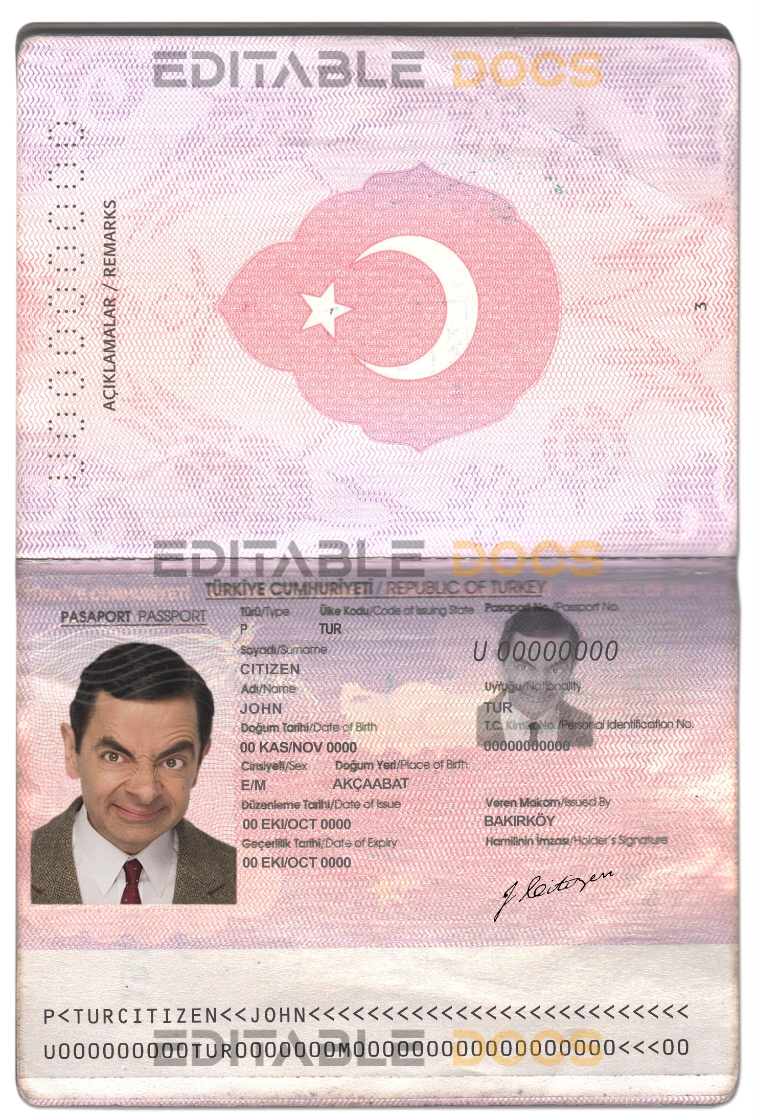 Authentic Turkey PSD Passport Template (2010-2018)